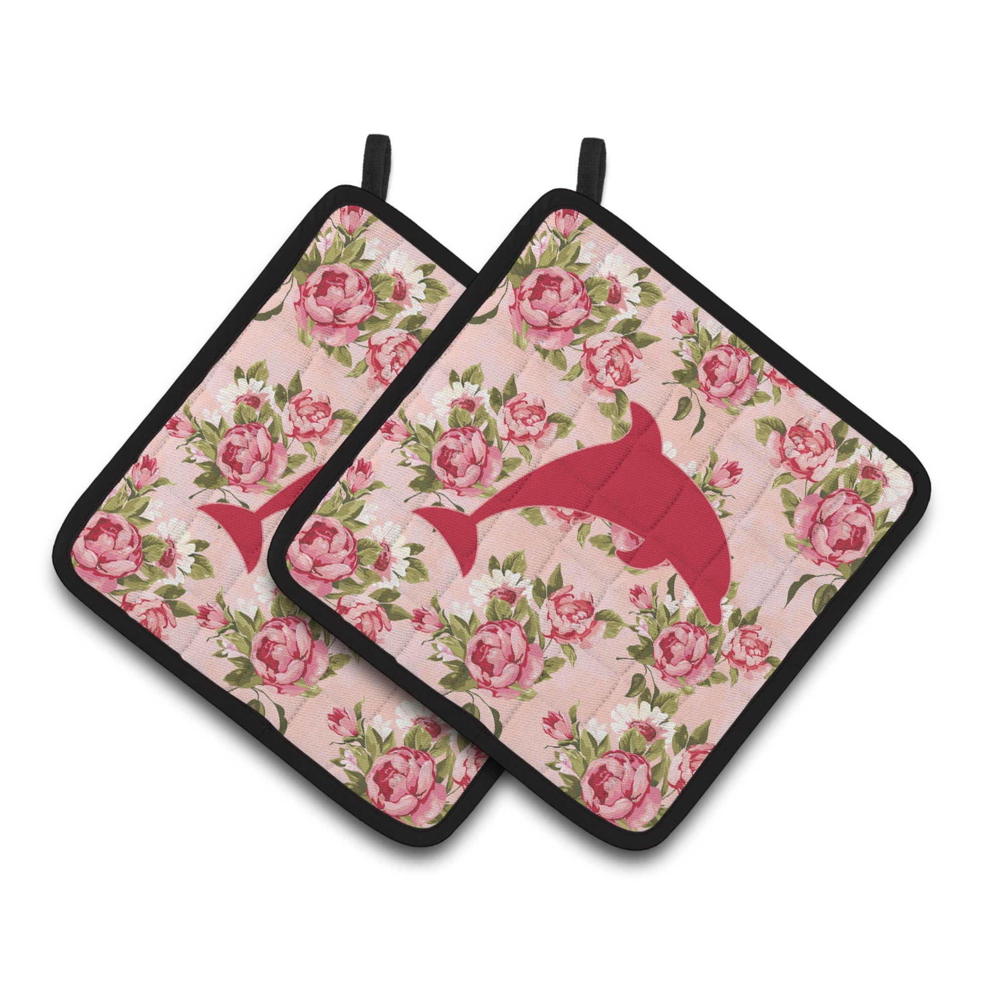 'Caroline'S Treasures Dolphin Shabby Chic Pink Roses Pair Of Pot Holders Bb1025-Rs-Pk-Pthd, 7.5Hx7.5W, Multicolor''