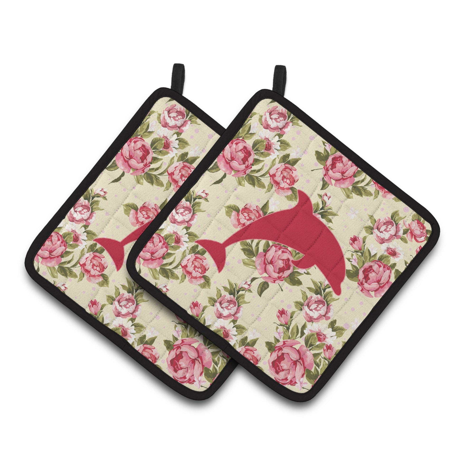 'Caroline'S Treasures Dolphin Shabby Chic Yellow Roses Pair Of Pot Holders Bb1025-Rs-Yw-Pthd, 7.5Hx7.5W, Multicolor''