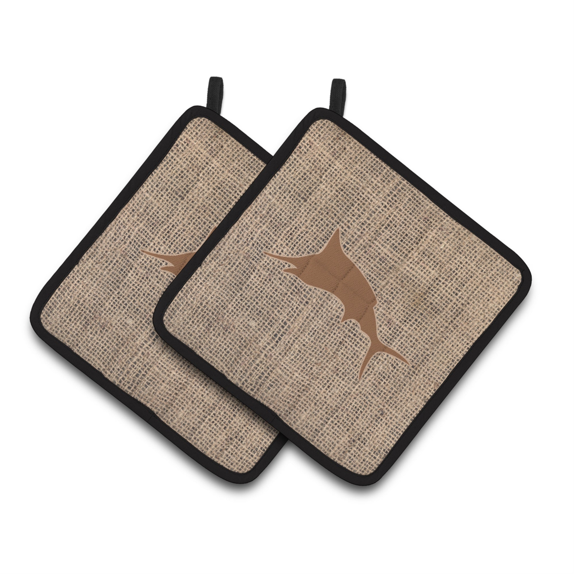 'Caroline'S Treasures Fish - Marlin Faux Burlap & Brown Pair Of Pot Holders Bb1026-Bl-Bn-Pthd, 7.5Hx7.5W, Multicolor''