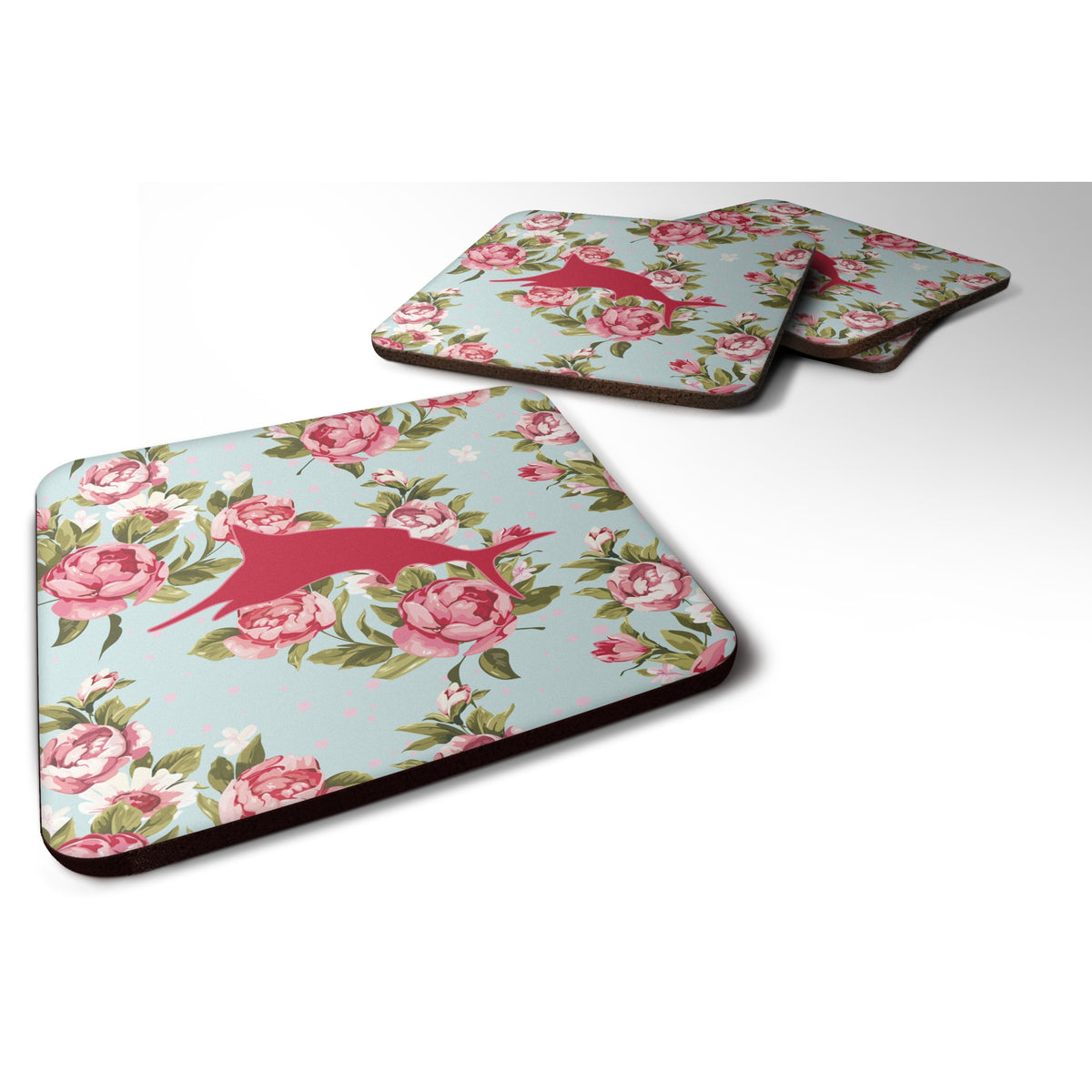 'Caroline'S Treasures Bb1026-Rs-Bu-Fc Fish-Marlin Shabby Chic Blue Roses Foam Coasters (Set Of 4), 3.5'''' H X 3.5'''' W, Multi