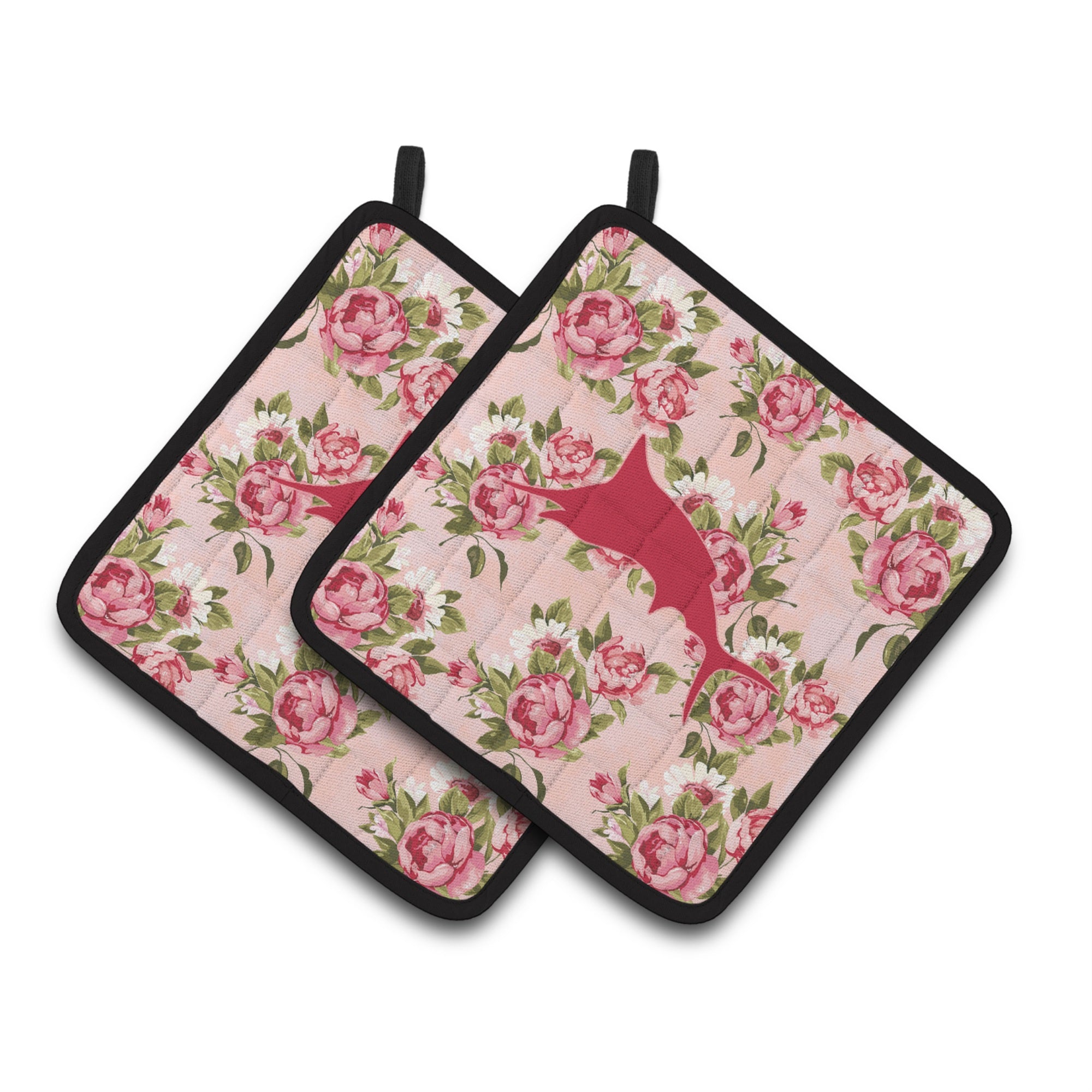 'Caroline'S Treasures Fish - Marlin Shabby Chic Pink Roses Pair Of Pot Holders Bb1026-Rs-Pk-Pthd, 7.5Hx7.5W, Multicolor''