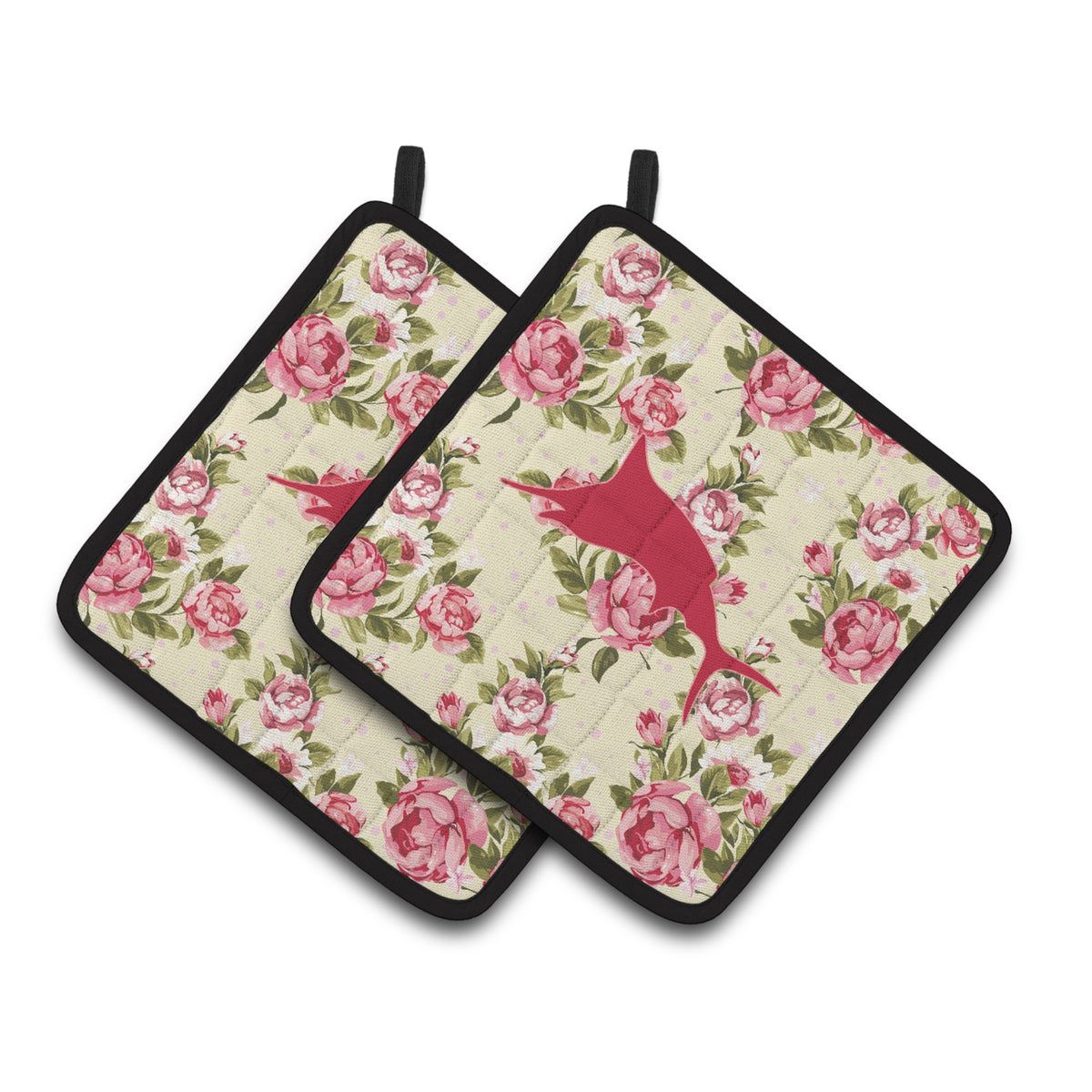 'Caroline'S Treasures Fish - Marlin Shabby Chic Yellow Roses Pair Of Pot Holders Bb1026-Rs-Yw-Pthd, 7.5Hx7.5W, Multicolor''