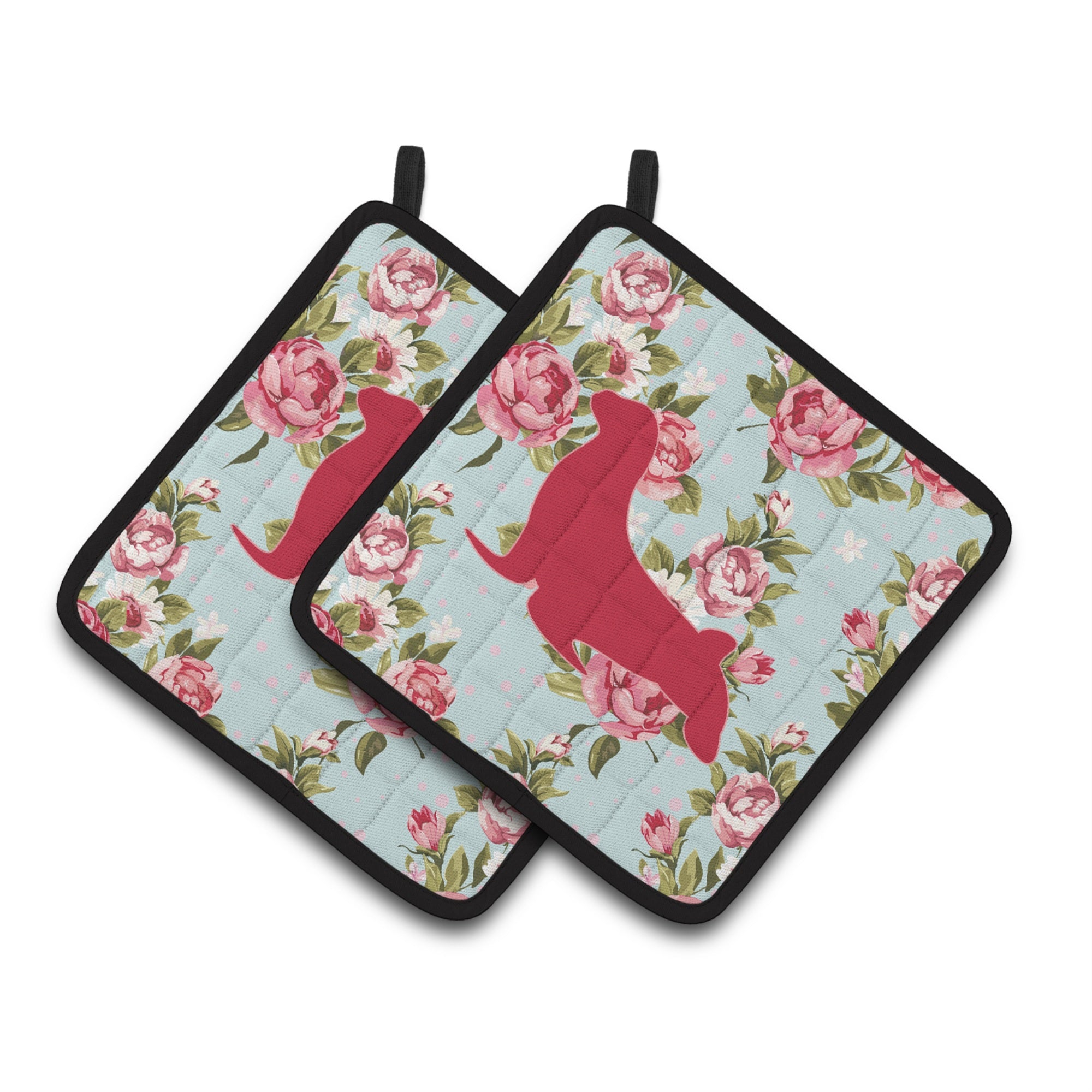 'Caroline'S Treasures Seal Shabby Chic Blue Roses Pair Of Pot Holders Bb1027-Rs-Bu-Pthd, 7.5Hx7.5W, Multicolor''