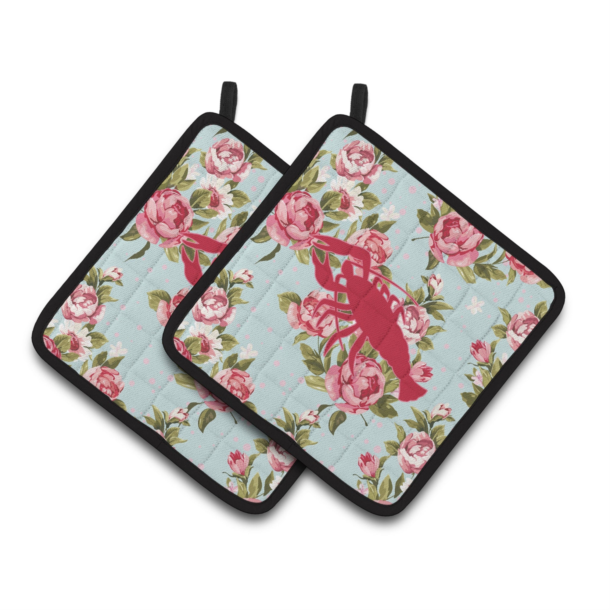 'Caroline'S Treasures Lobster Shabby Chic Blue Roses Pair Of Pot Holders Bb1028-Rs-Bu-Pthd, 7.5Hx7.5W, Multicolor''