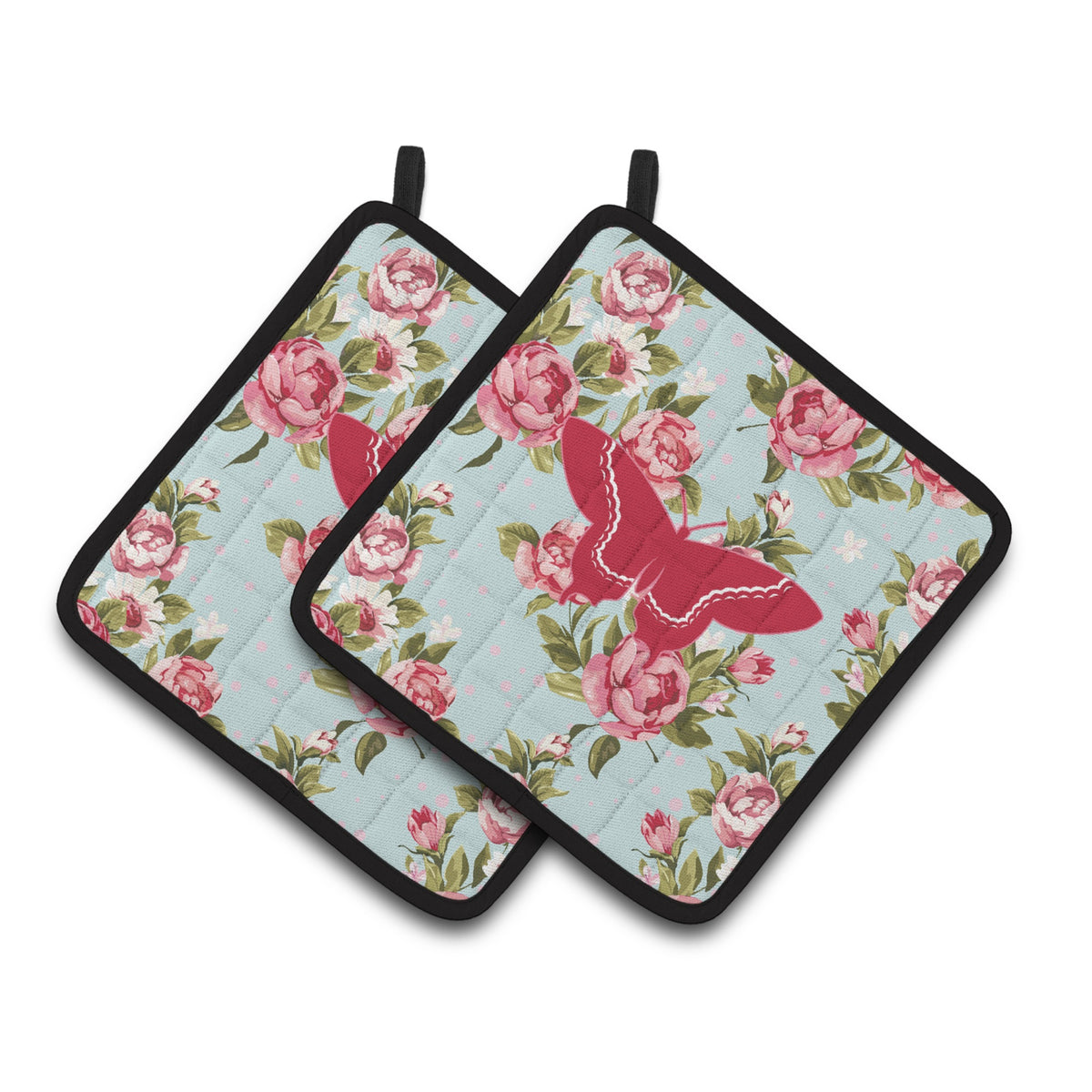 'Caroline'S Treasures Butterfly Shabby Chic Blue Roses Pair Of Pot Holders Bb1030-Rs-Bu-Pthd, 7.5Hx7.5W, Multicolor''