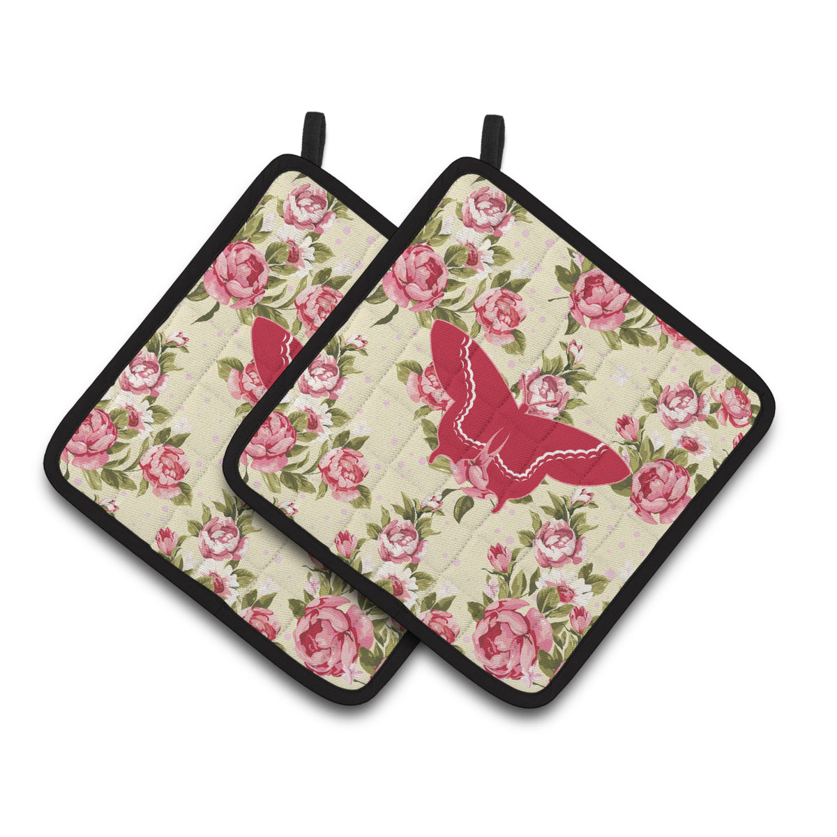 'Caroline'S Treasures Butterfly Shabby Chic Yellow Roses Pair Of Pot Holders Bb1030-Rs-Yw-Pthd, 7.5Hx7.5W, Multicolor''