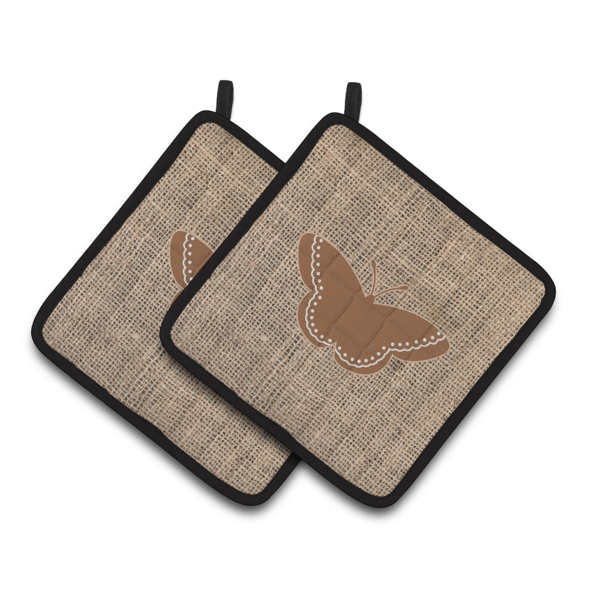 'Caroline'S Treasures Butterfly Faux Burlap & Brown Pair Of Pot Holders Bb1032-Bl-Bn-Pthd, 7.5Hx7.5W, Multicolor''