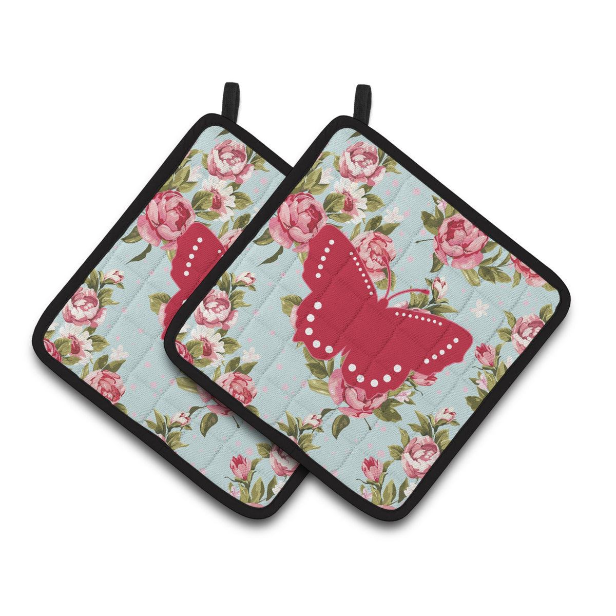 'Caroline'S Treasures Butterfly Shabby Chic Blue Roses Pair Of Pot Holders Bb1033-Rs-Bu-Pthd, 7.5Hx7.5W, Multicolor''