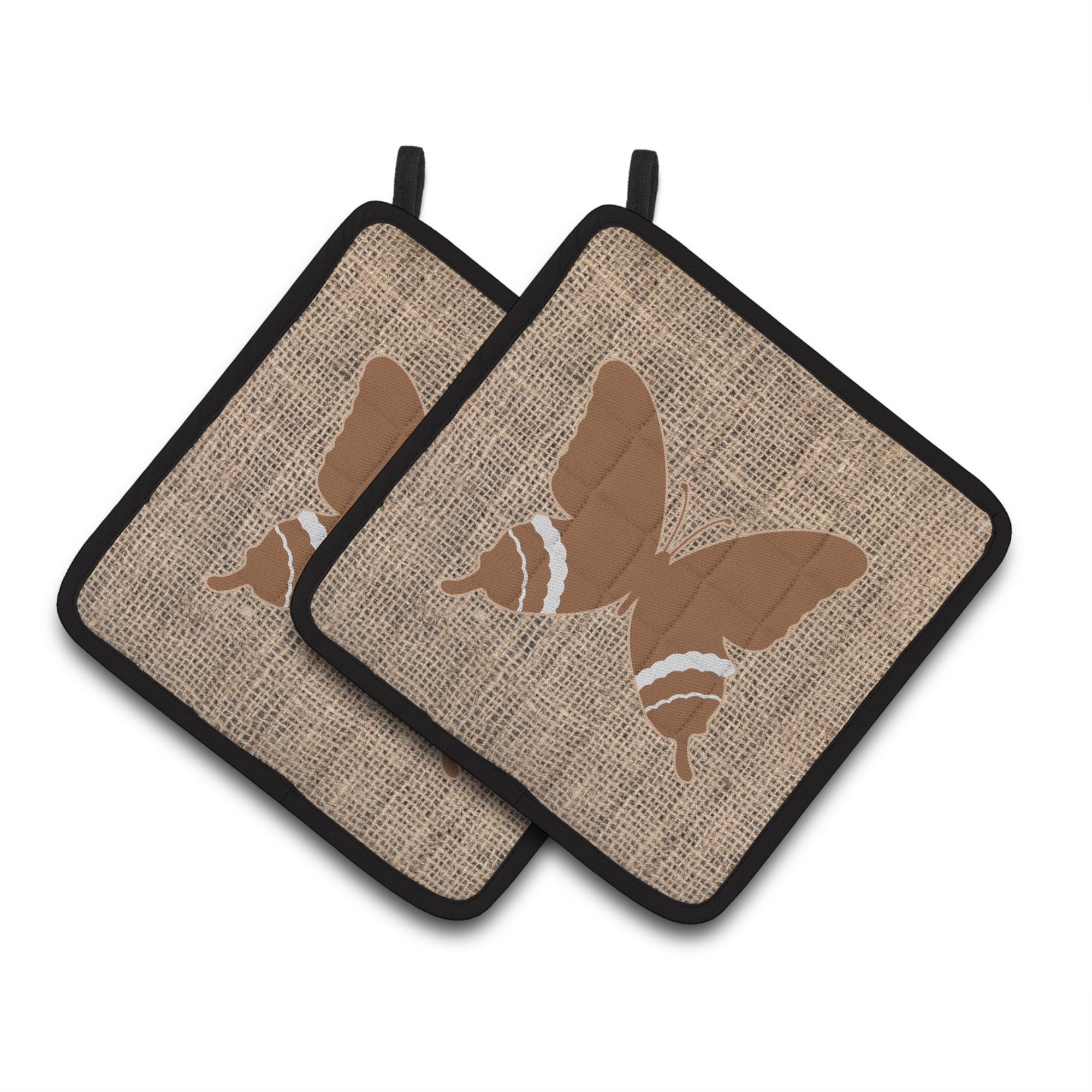 'Caroline'S Treasures Butterfly Faux Burlap & Brown Pair Of Pot Holders Bb1034-Bl-Bn-Pthd, 7.5Hx7.5W, Multicolor''