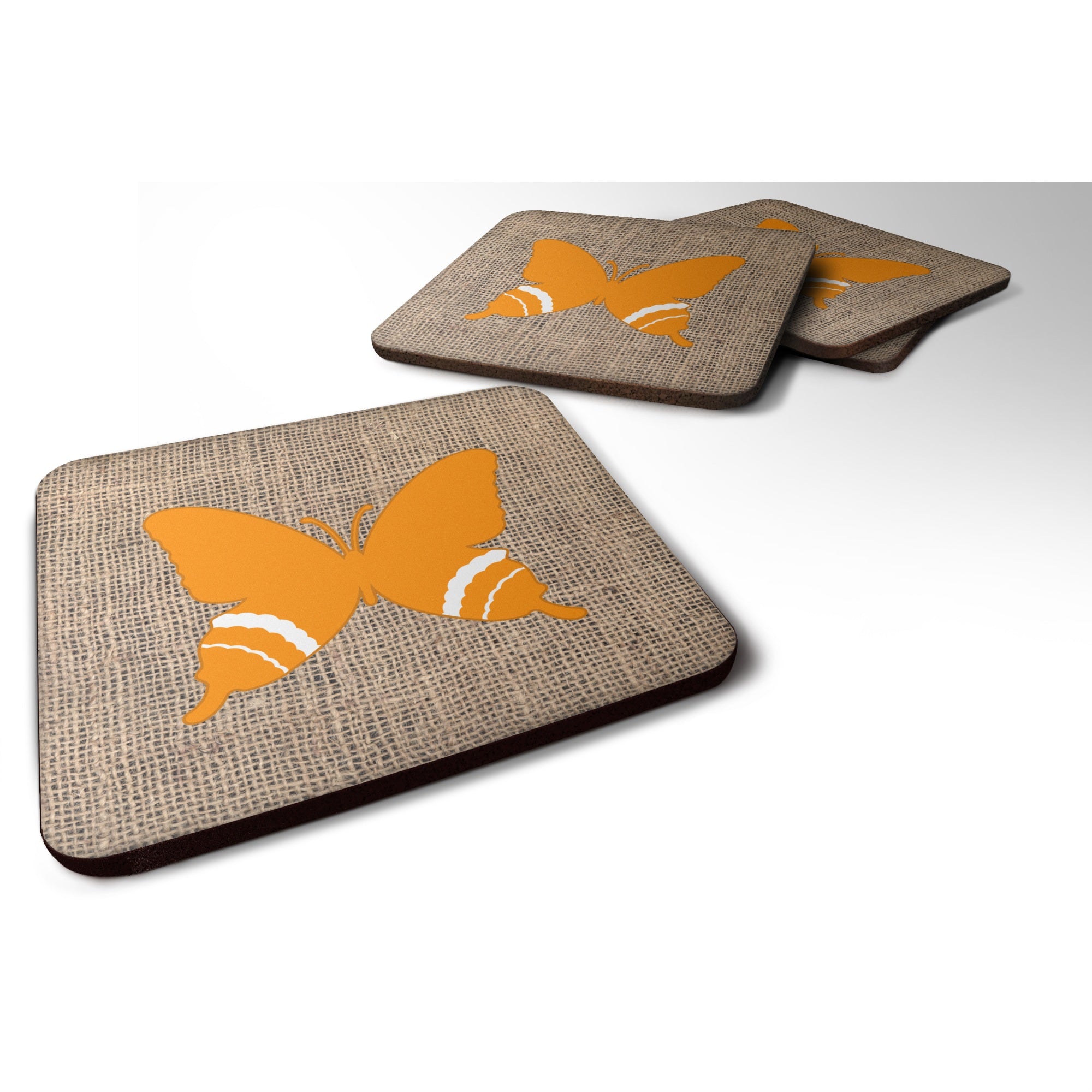 'Caroline'S Treasures Bb1034-Bl-Or-Fc Butterfly Burlap And Orange Foam Coasters (Set Of 4), 3.5'''' H X 3.5'''' W, Multicolor''