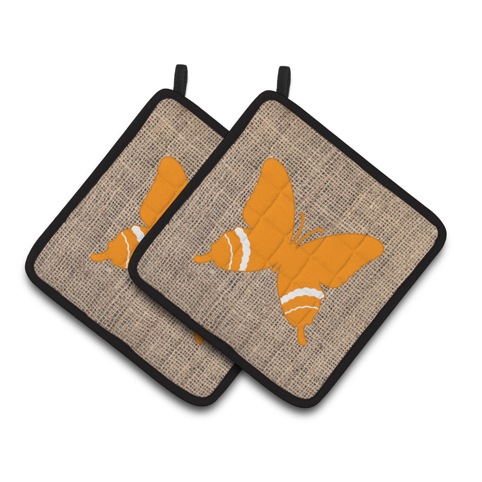 'Caroline'S Treasures Butterfly Faux Burlap & Orange Pair Of Pot Holders Bb1034-Bl-Or-Pthd, 7.5Hx7.5W, Multicolor''
