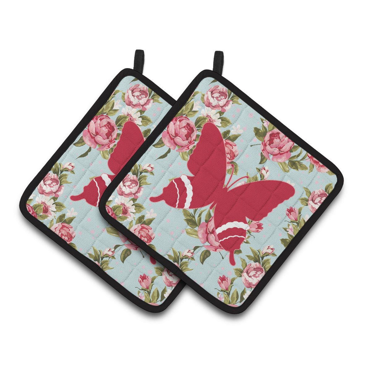 'Caroline'S Treasures Butterfly Shabby Chic Blue Roses Pair Of Pot Holders Bb1034-Rs-Bu-Pthd, 7.5Hx7.5W, Multicolor''