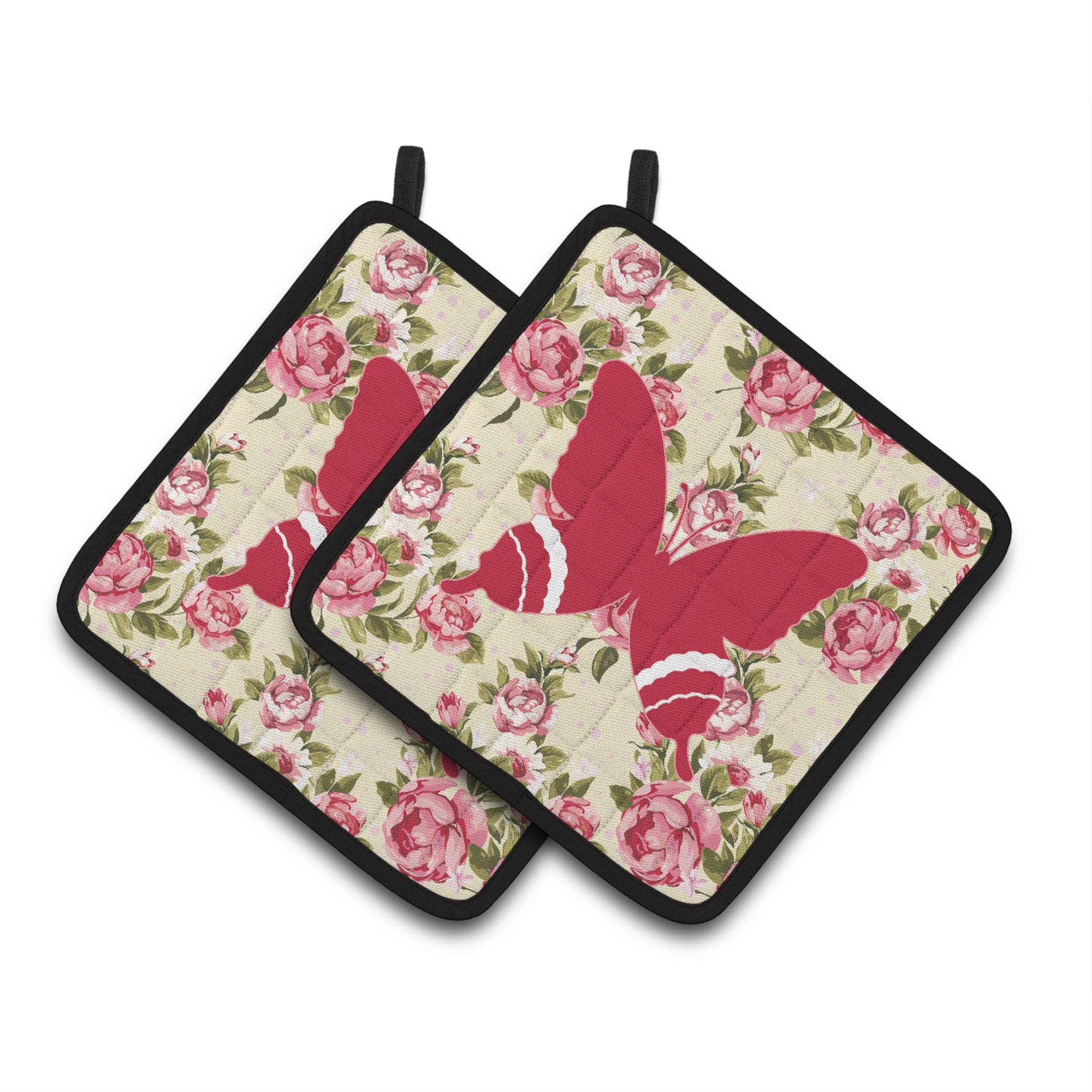 'Caroline'S Treasures Butterfly Shabby Chic Yellow Roses Pair Of Pot Holders Bb1034-Rs-Yw-Pthd, 7.5Hx7.5W, Multicolor''