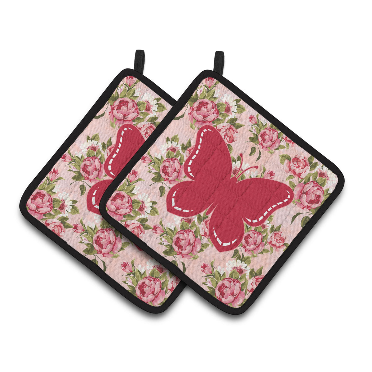 'Caroline'S Treasures Butterfly Shabby Chic Pink Roses Pair Of Pot Holders Bb1035-Rs-Pk-Pthd, 7.5Hx7.5W, Multicolor''