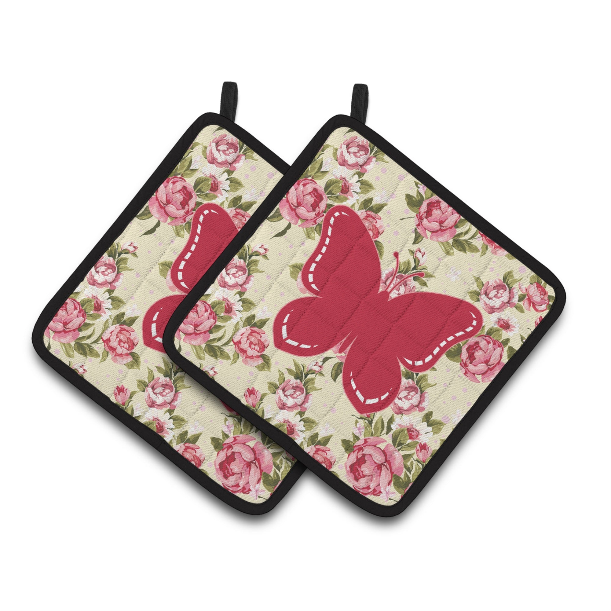 'Caroline'S Treasures Butterfly Shabby Chic Yellow Roses Pair Of Pot Holders Bb1035-Rs-Yw-Pthd, 7.5Hx7.5W, Multicolor''