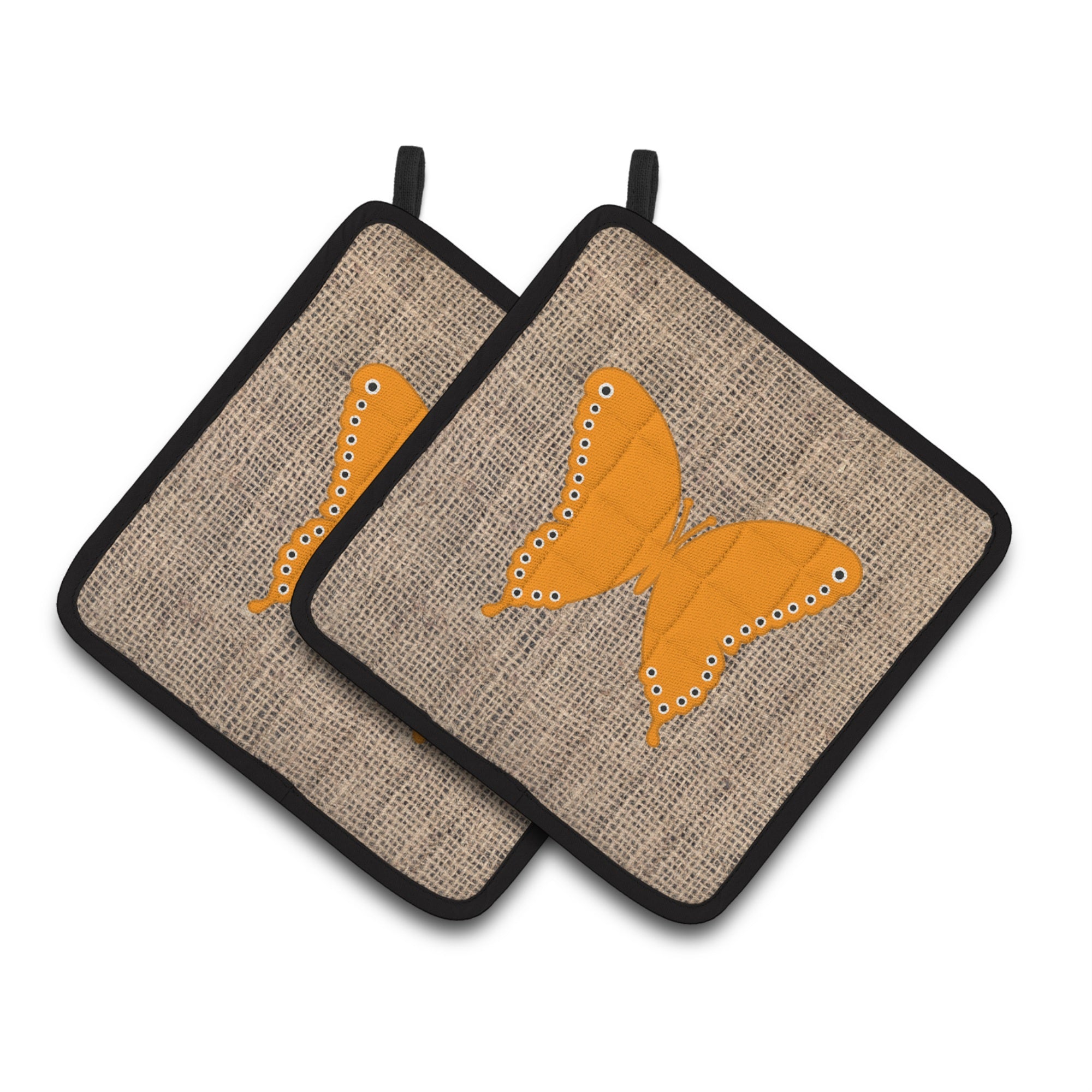 'Caroline'S Treasures Butterfly Faux Burlap & Orange Pair Of Pot Holders Bb1036-Bl-Or-Pthd, 7.5Hx7.5W, Multicolor''