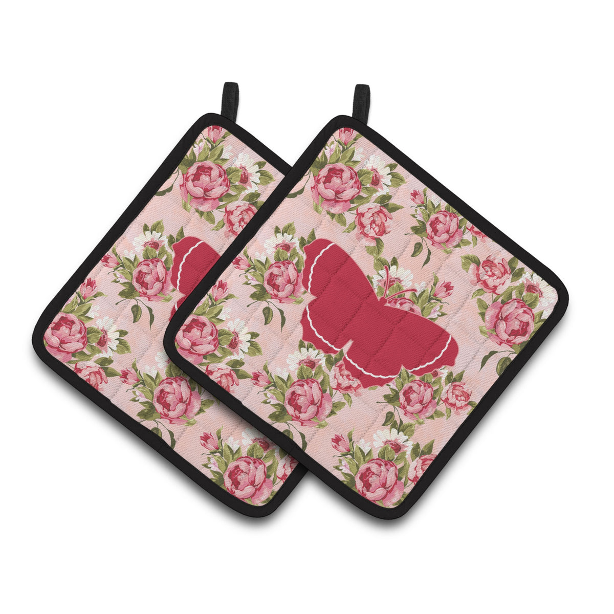 'Caroline'S Treasures Butterfly Shabby Chic Pink Roses Pair Of Pot Holders Bb1037-Rs-Pk-Pthd, 7.5Hx7.5W, Multicolor''