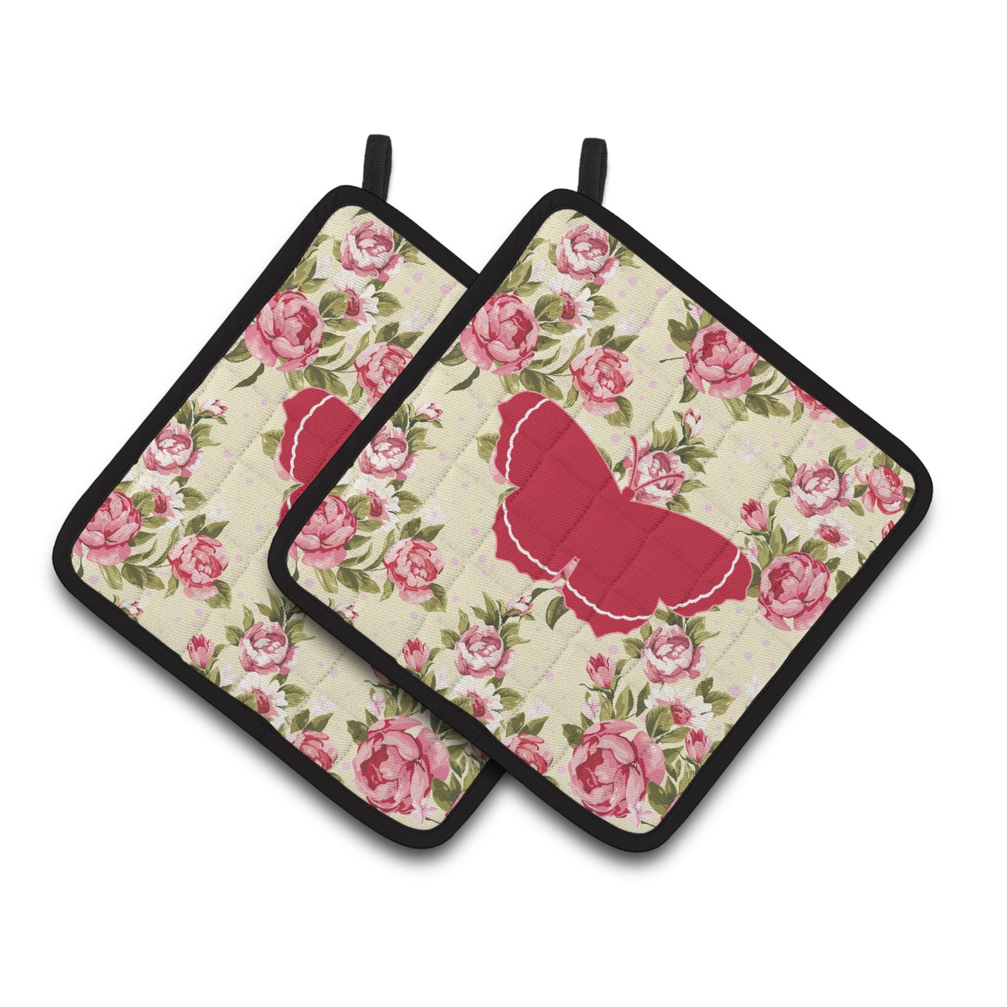 'Caroline'S Treasures Butterfly Shabby Chic Yellow Roses Pair Of Pot Holders Bb1037-Rs-Yw-Pthd, 7.5Hx7.5W, Multicolor''