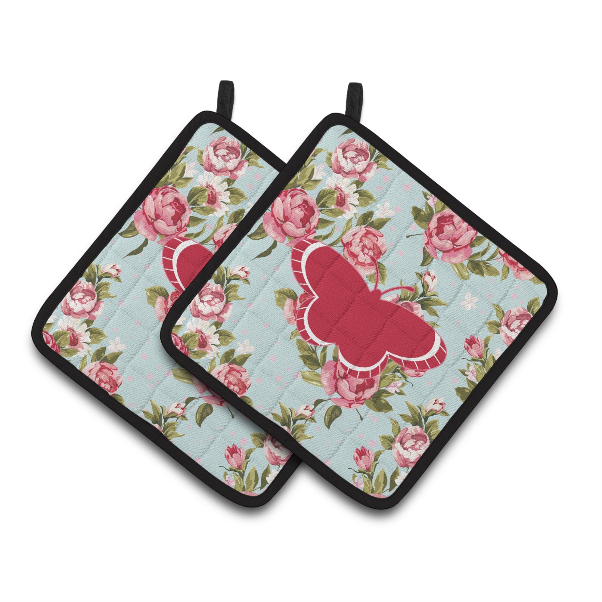 'Caroline'S Treasures Butterfly Shabby Chic Blue Roses Pair Of Pot Holders Bb1039-Rs-Bu-Pthd, 7.5Hx7.5W, Multicolor''