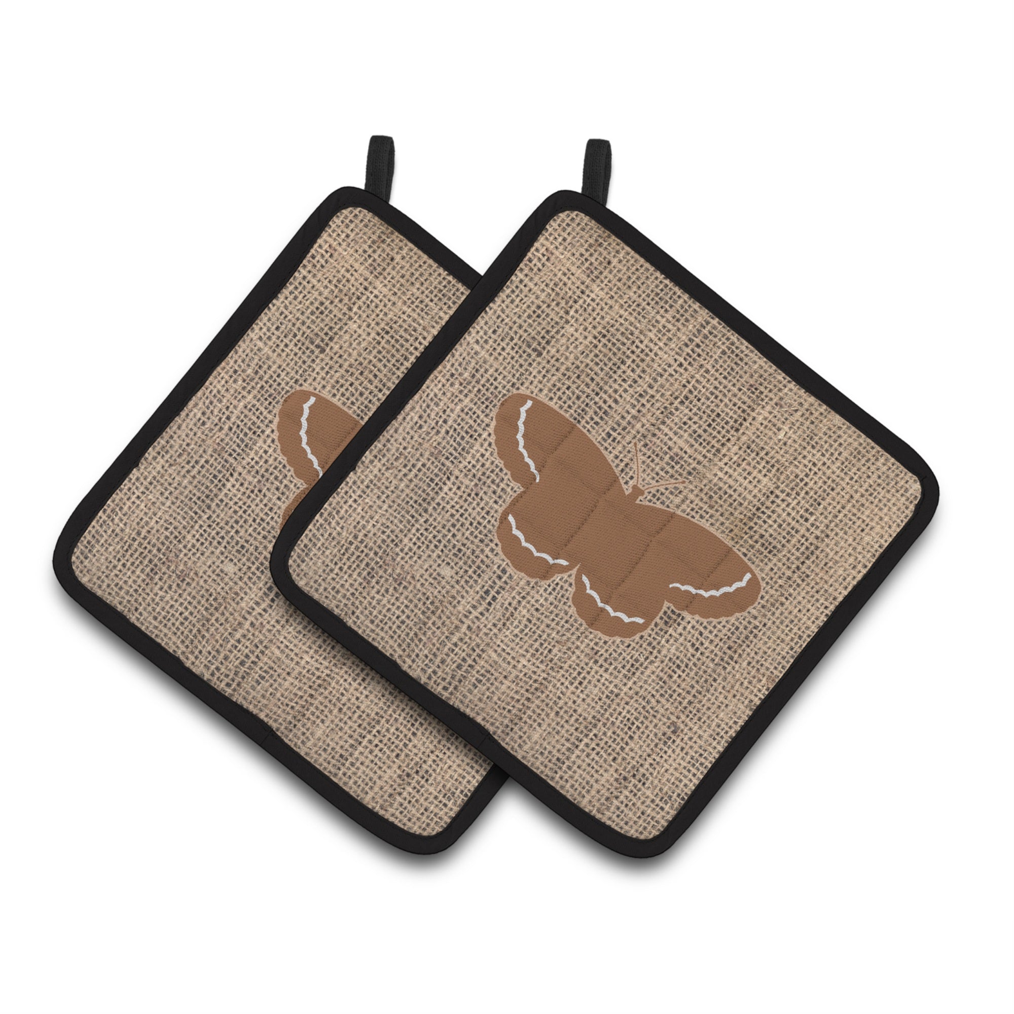 'Caroline'S Treasures Butterfly Faux Burlap & Brown Pair Of Pot Holders Bb1040-Bl-Bn-Pthd, 7.5Hx7.5W, Multicolor''