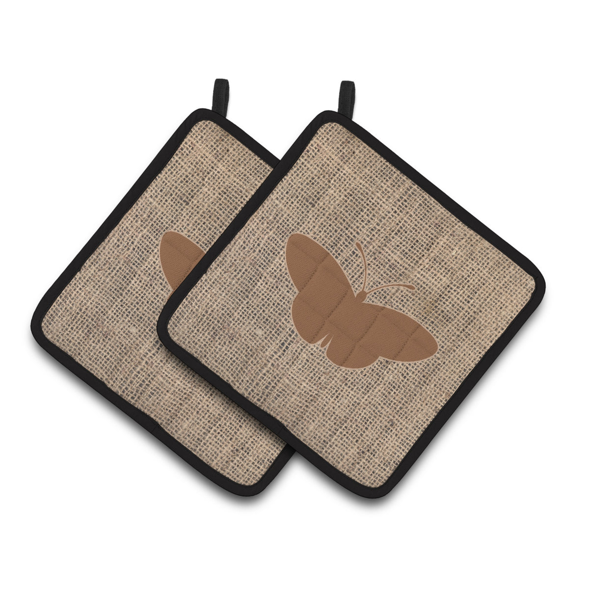 'Caroline'S Treasures Butterfly Faux Burlap & Brown Pair Of Pot Holders Bb1043-Bl-Bn-Pthd, 7.5Hx7.5W, Multicolor''