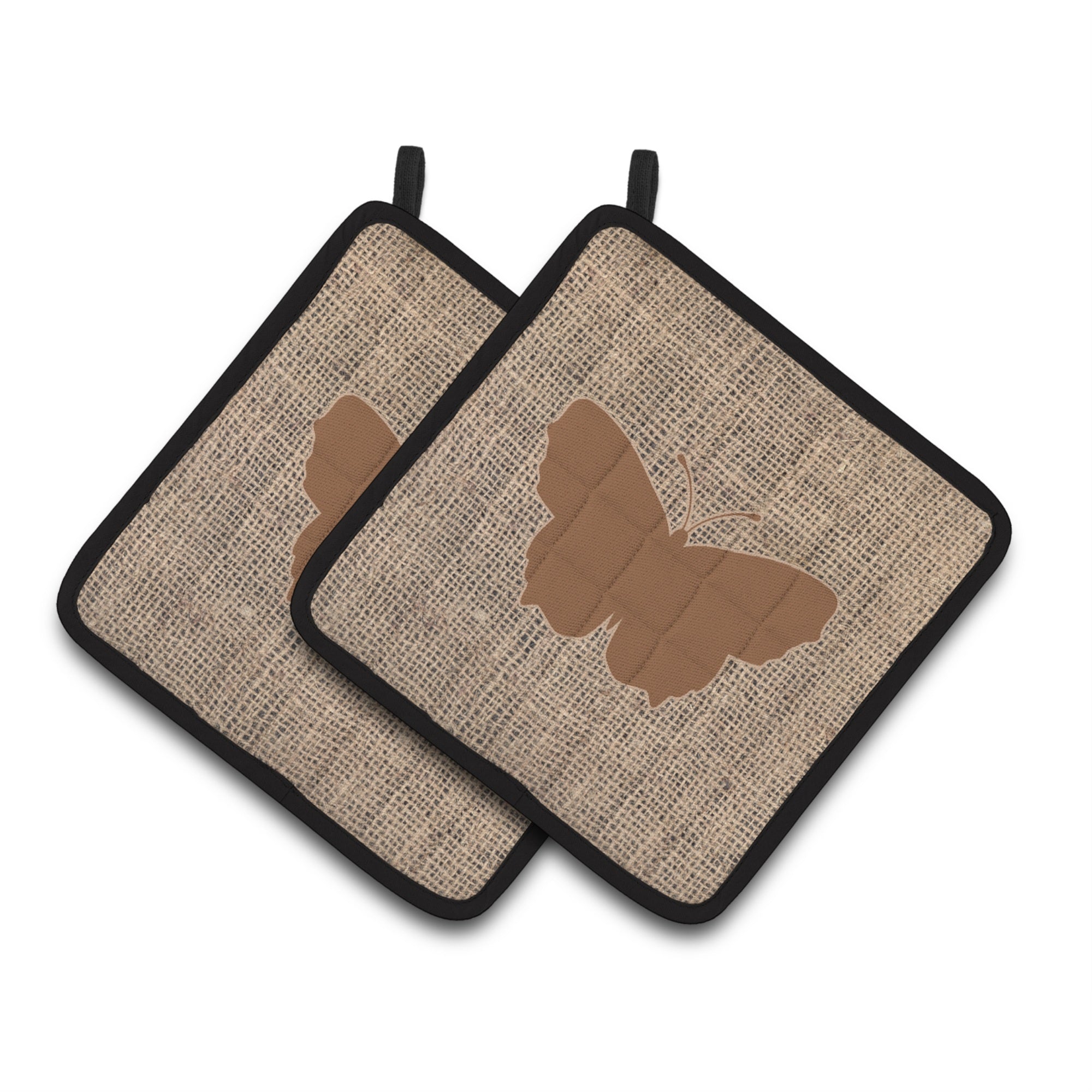 'Caroline'S Treasures Butterfly Faux Burlap & Brown Pair Of Pot Holders Bb1045-Bl-Bn-Pthd, 7.5Hx7.5W, Multicolor''