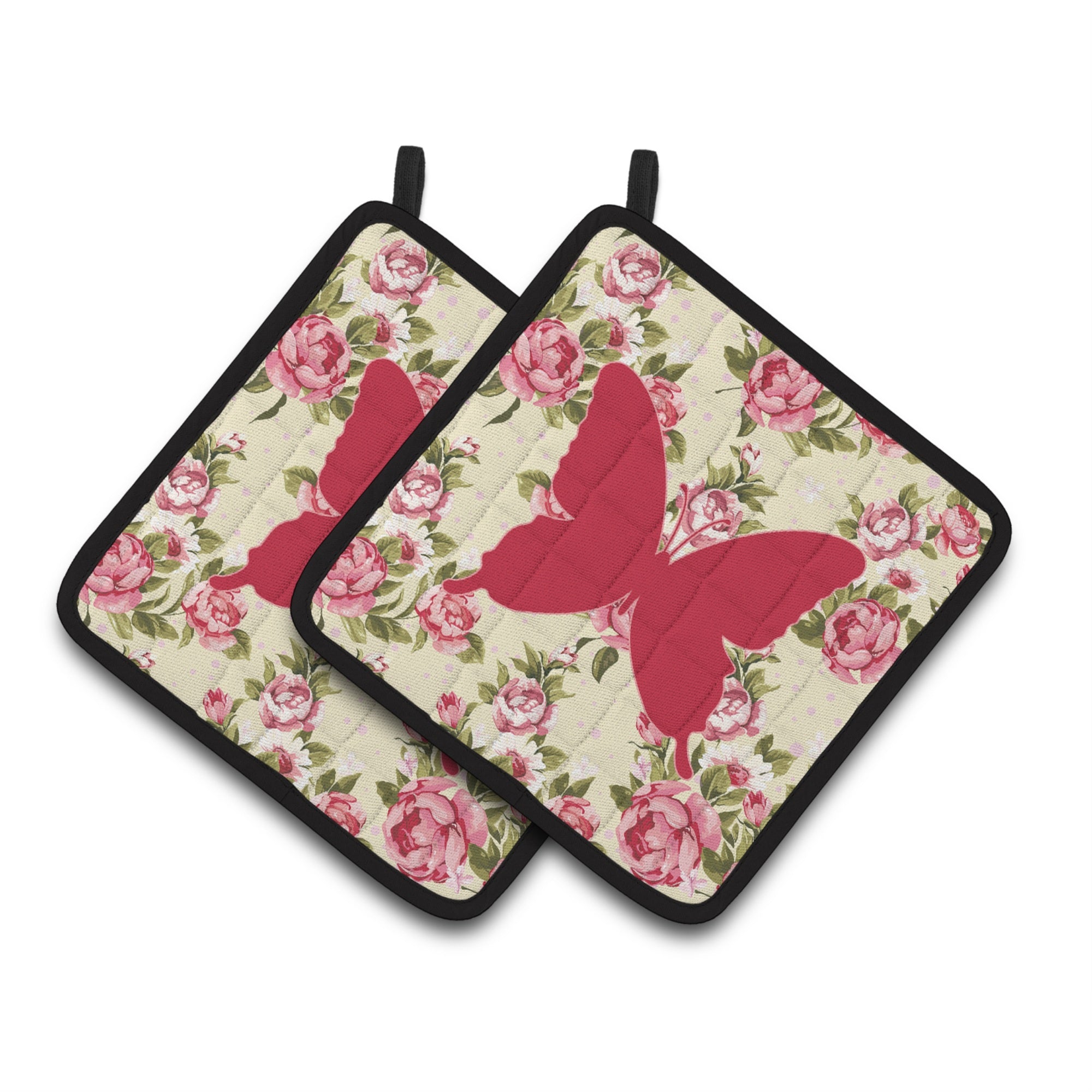 'Caroline'S Treasures Butterfly Shabby Chic Yellow Roses Pair Of Pot Holders Bb1046-Rs-Yw-Pthd, 7.5Hx7.5W, Multicolor''