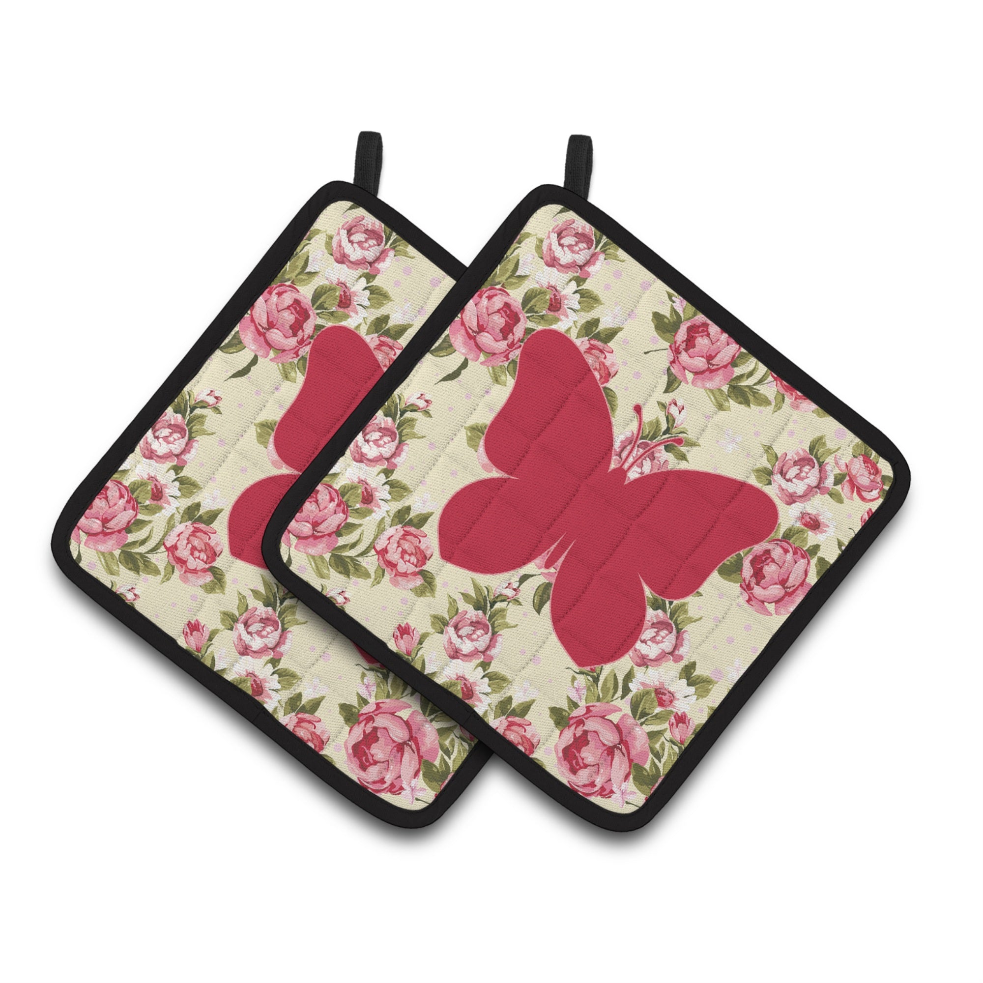 'Caroline'S Treasures Butterfly Shabby Chic Yellow Roses Pair Of Pot Holders Bb1047-Rs-Yw-Pthd, 7.5Hx7.5W, Multicolor''