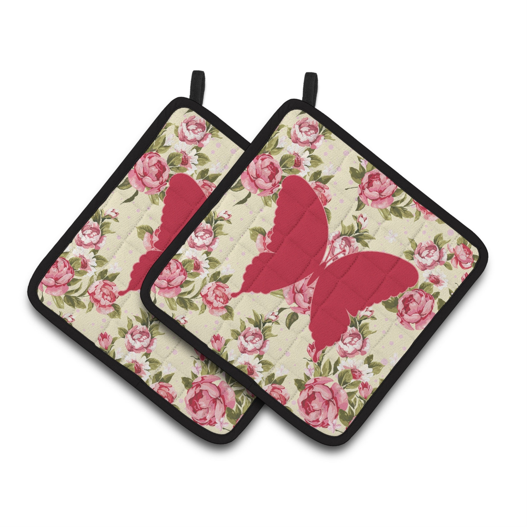 'Caroline'S Treasures Butterfly Shabby Chic Yellow Roses Pair Of Pot Holders Bb1048-Rs-Yw-Pthd, 7.5Hx7.5W, Multicolor''