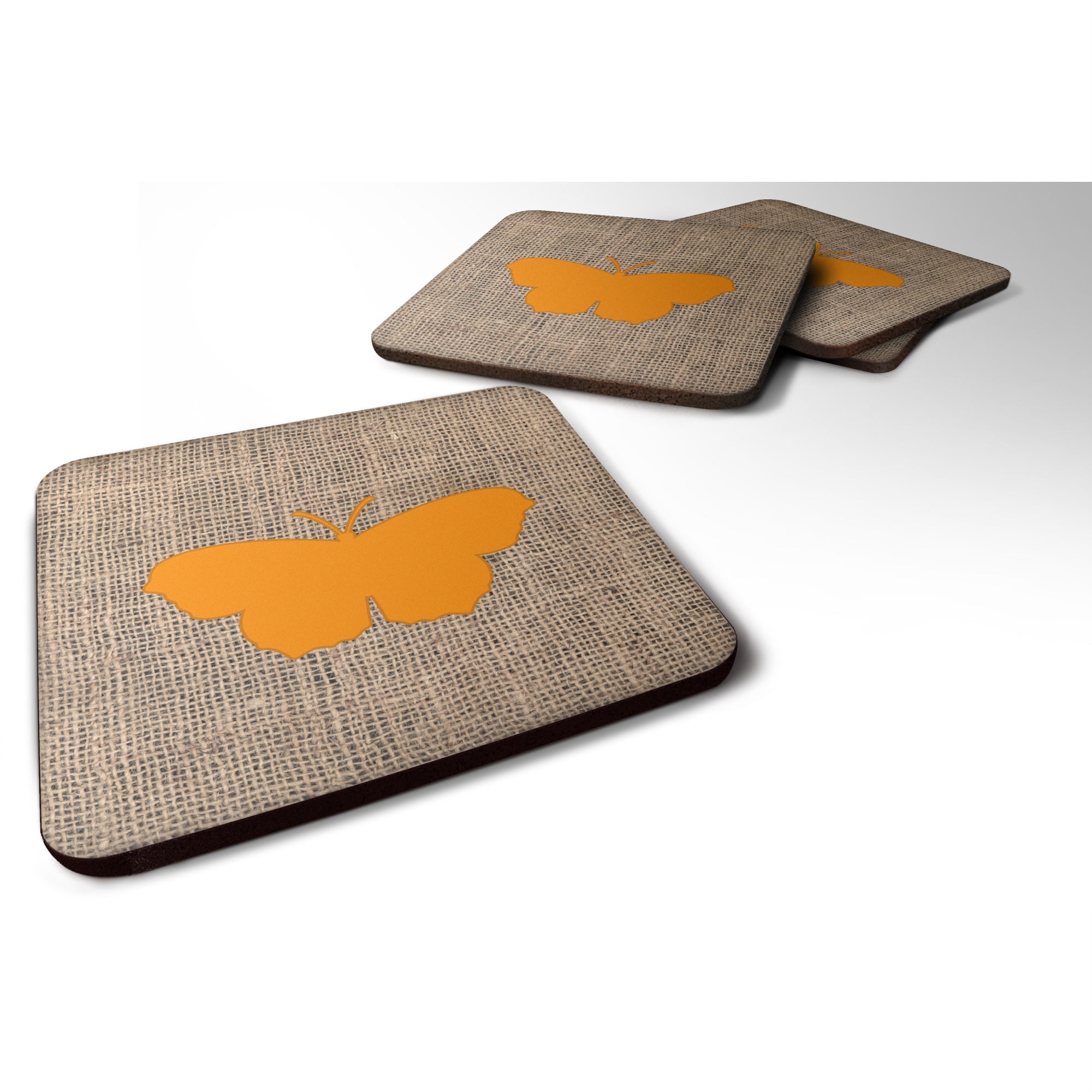 'Caroline'S Treasures Bb1049-Bl-Or-Fc Butterfly Burlap And Orange Foam Coasters (Set Of 4), 3.5'''' H X 3.5'''' W, Multicolor''
