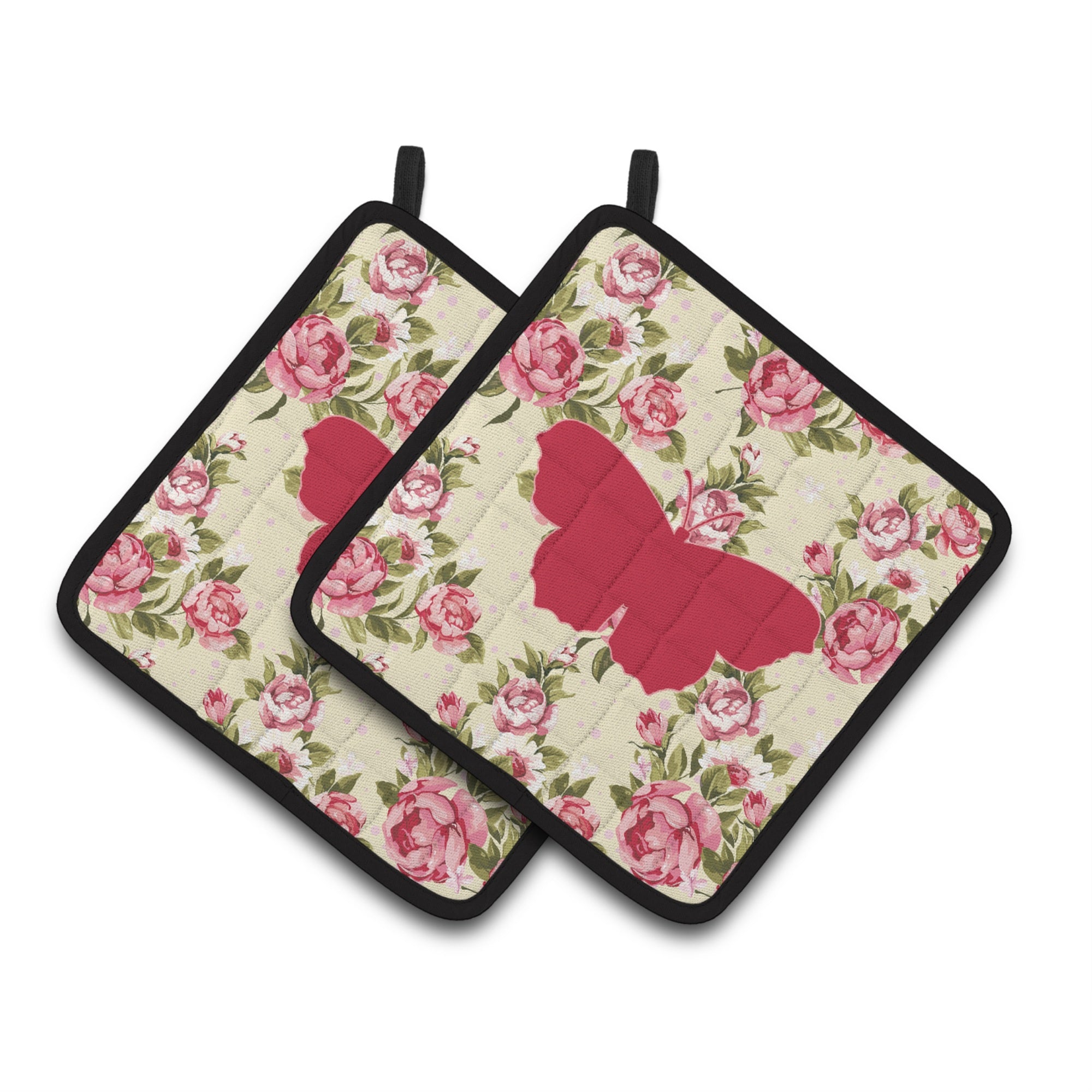 'Caroline'S Treasures Butterfly Shabby Chic Yellow Roses Pair Of Pot Holders Bb1049-Rs-Yw-Pthd, 7.5Hx7.5W, Multicolor''