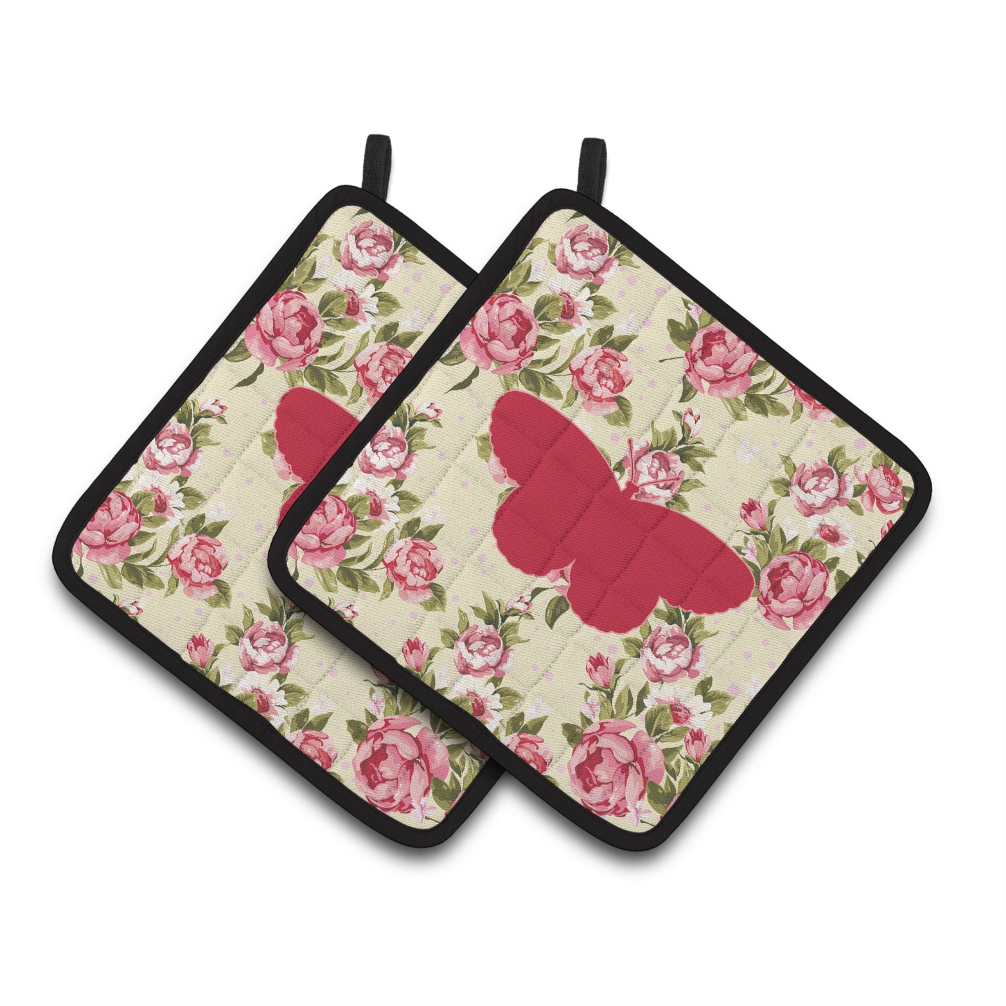 'Caroline'S Treasures Butterfly Shabby Chic Yellow Roses Pair Of Pot Holders Bb1052-Rs-Yw-Pthd, 7.5Hx7.5W, Multicolor''