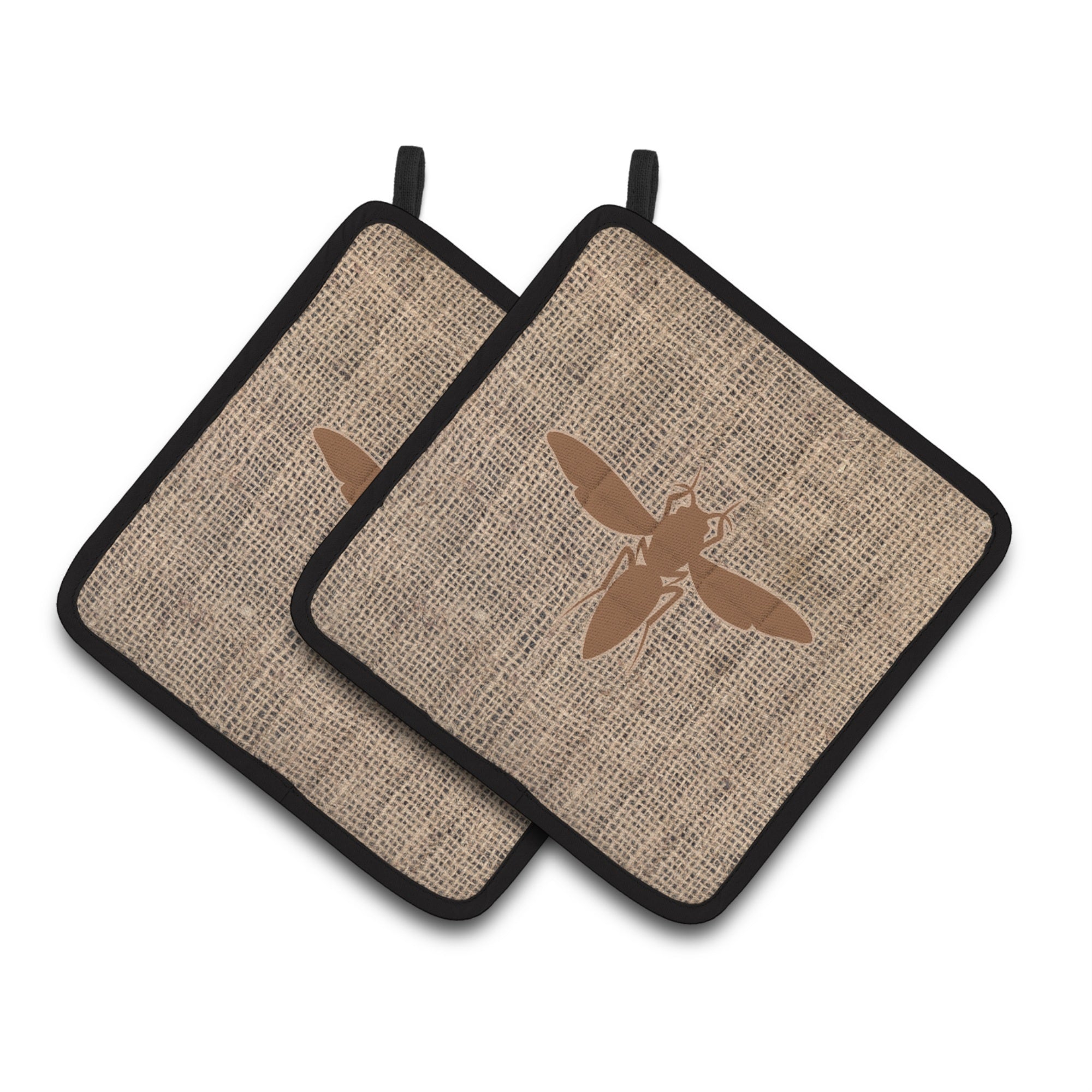 'Caroline'S Treasures Yellow Jacket Faux Burlap & Brown Pair Of Pot Holders Bb1053-Bl-Bn-Pthd, 7.5Hx7.5W, Multicolor''