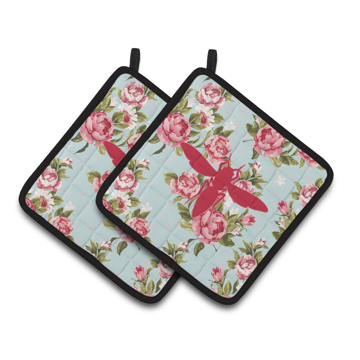 'Caroline'S Treasures Yellow Jacket Shabby Chic Blue Roses Pair Of Pot Holders Bb1053-Rs-Bu-Pthd, 7.5Hx7.5W, Multicolor''