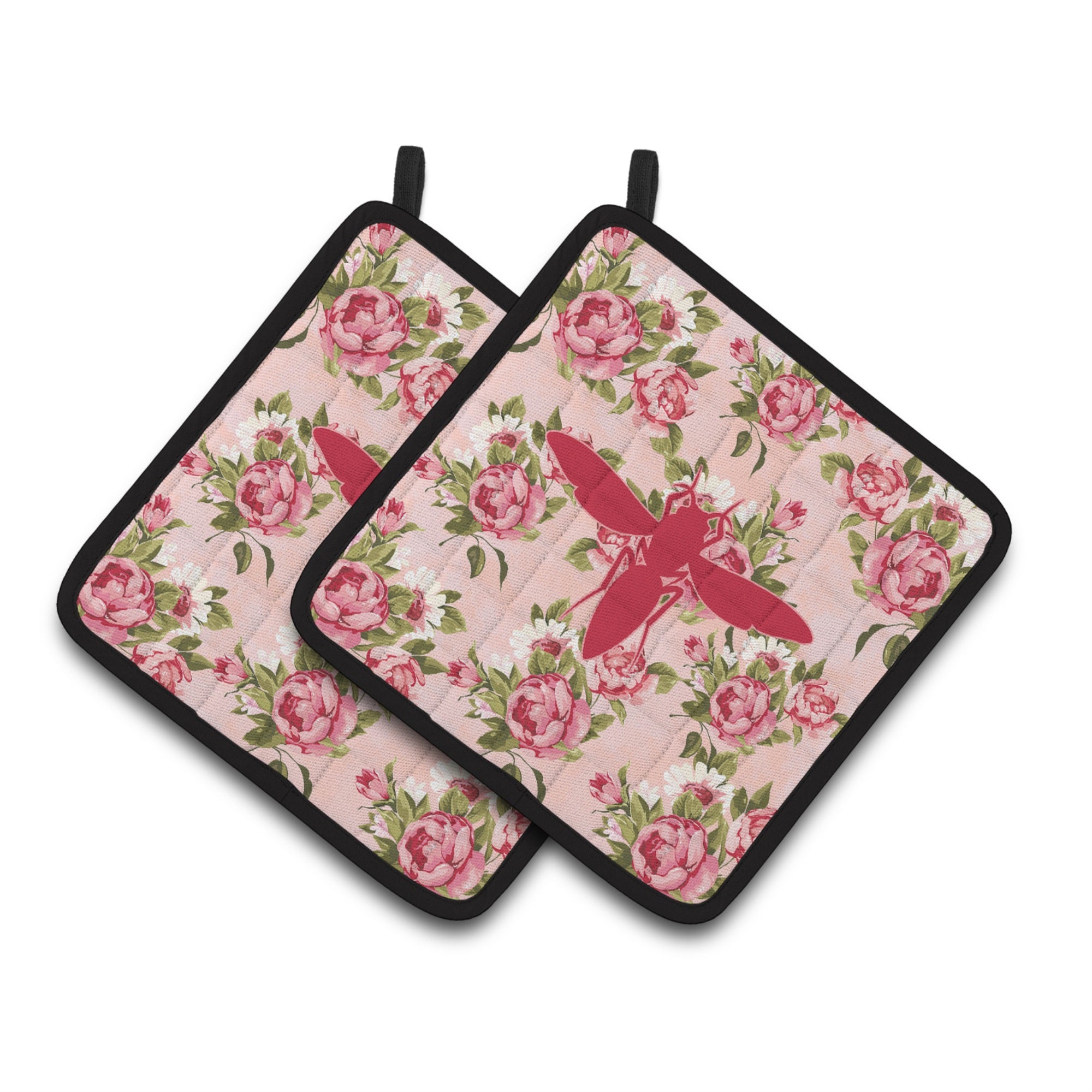 'Caroline'S Treasures Bb1053-Rs-Pk-Pthd Yellow Jacket Shabby Chic Pink Roses Pot Holders (1 Pair), 7.5'''' X 7.5'''', Multicolo