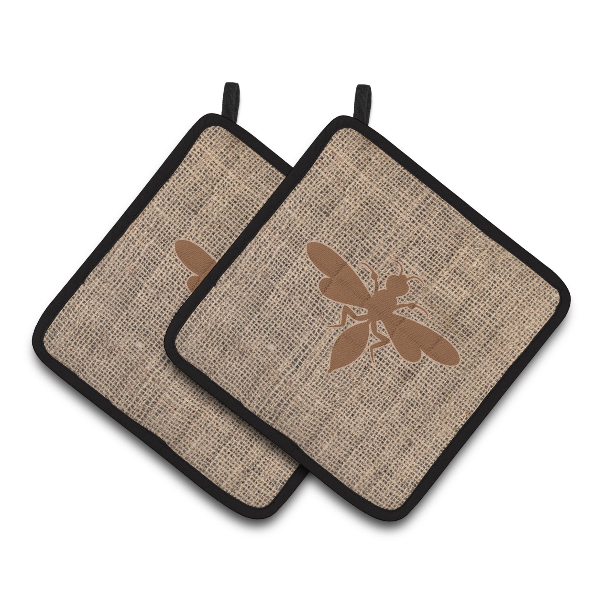 'Caroline'S Treasures Wasp Faux Burlap & Brown Pair Of Pot Holders Bb1054-Bl-Bn-Pthd, 7.5Hx7.5W, Multicolor''