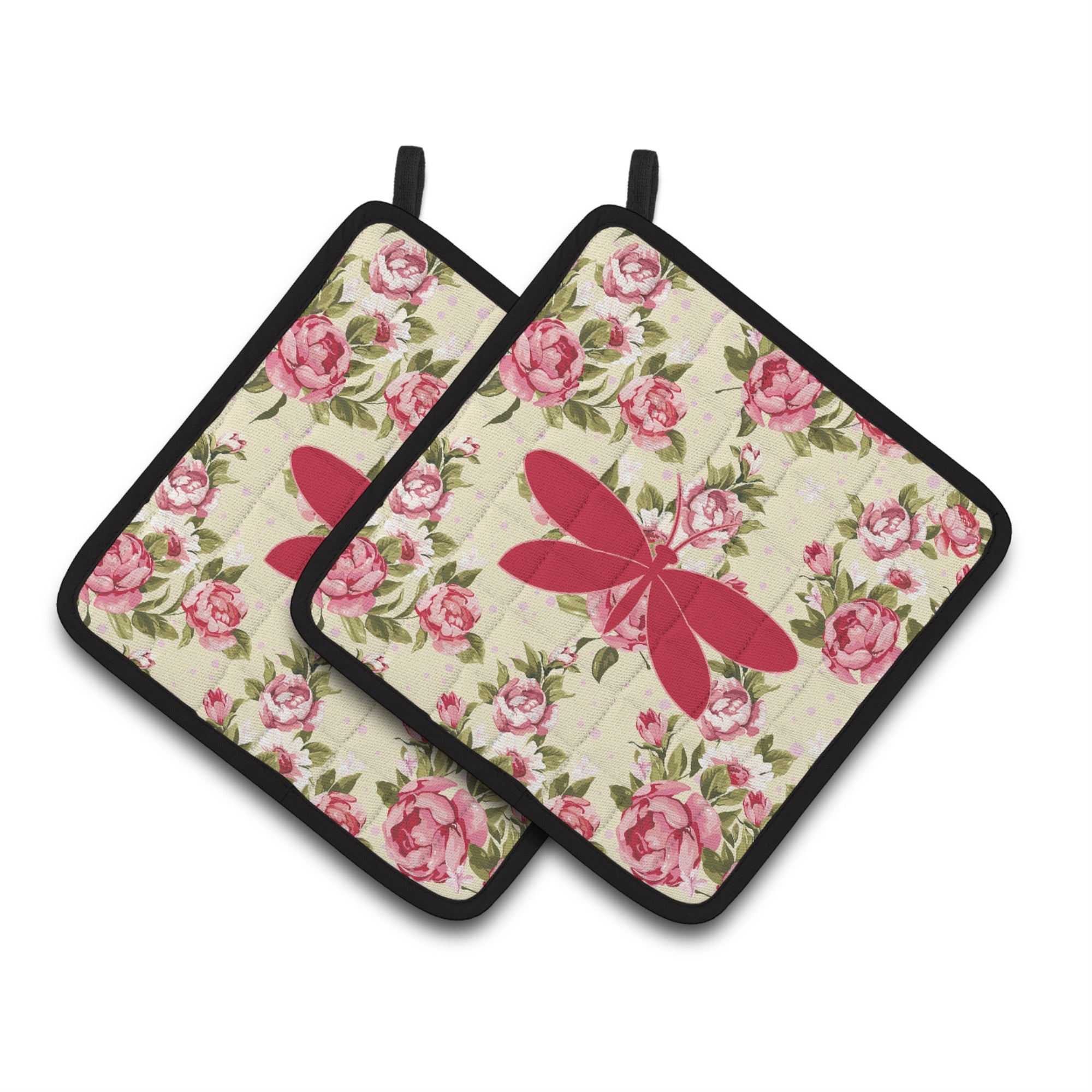 'Caroline'S Treasures Moth Shabby Chic Yellow Roses Pair Of Pot Holders Bb1055-Rs-Yw-Pthd, 7.5Hx7.5W, Multicolor''