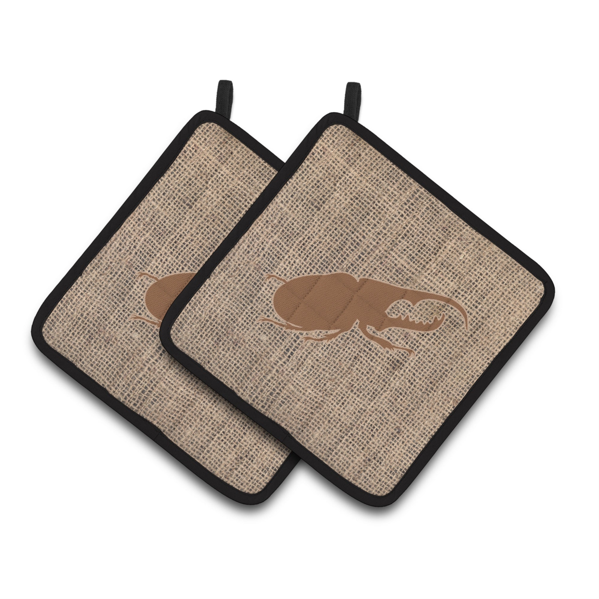 'Caroline'S Treasures Beetle Faux Burlap & Brown Pair Of Pot Holders Bb1056-Bl-Bn-Pthd, 7.5Hx7.5W, Multicolor''