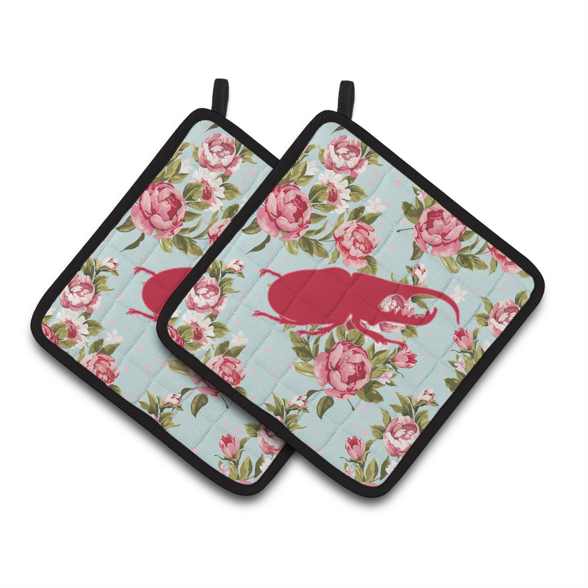 'Caroline'S Treasures Beetle Shabby Chic Blue Roses Pair Of Pot Holders Bb1056-Rs-Bu-Pthd, 7.5Hx7.5W, Multicolor''