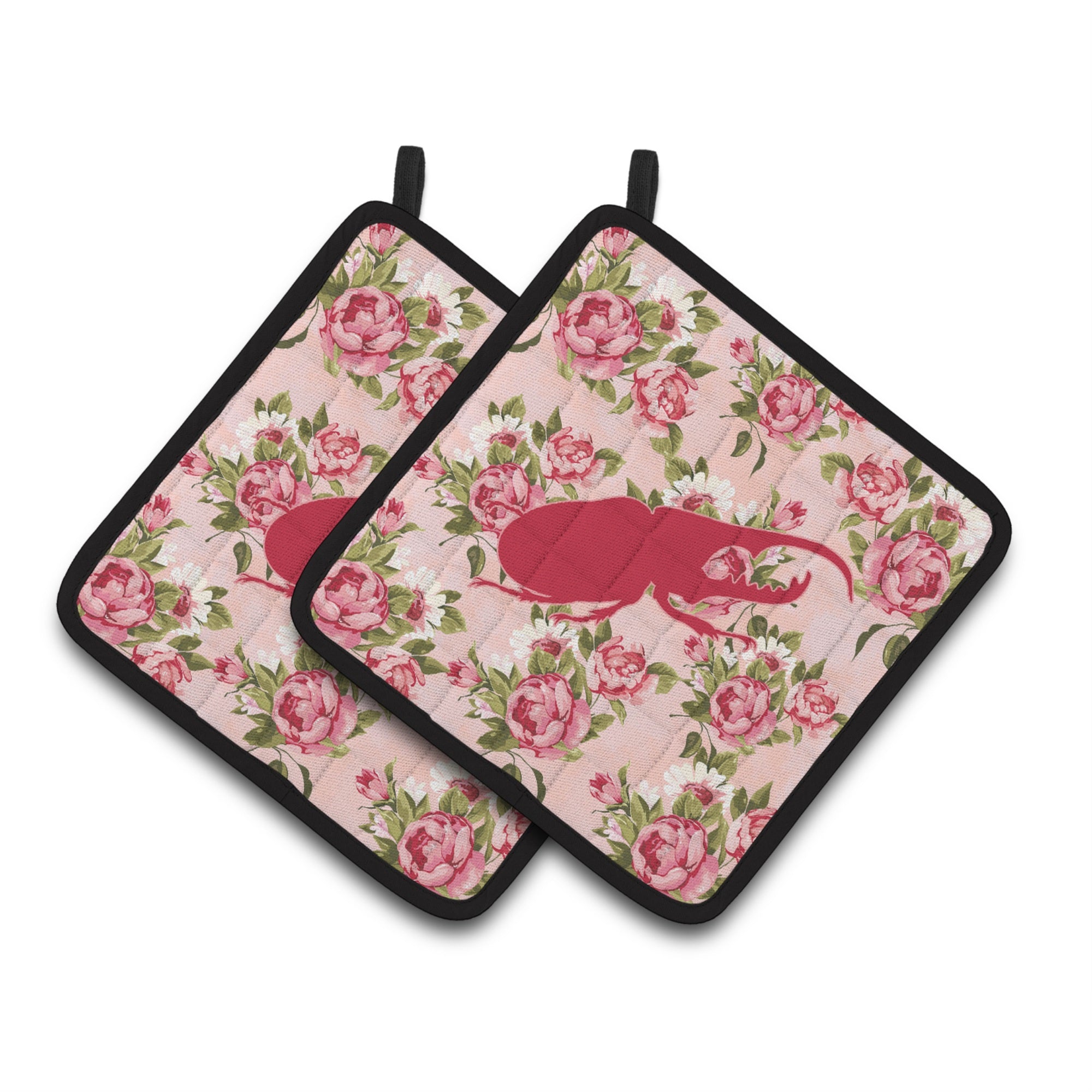 'Caroline'S Treasures Bb1056-Rs-Pk-Pthd Beetle Shabby Chic Pink Roses Pot Holders (1 Pair), 7.5'''' X 7.5'''', Multicolor''