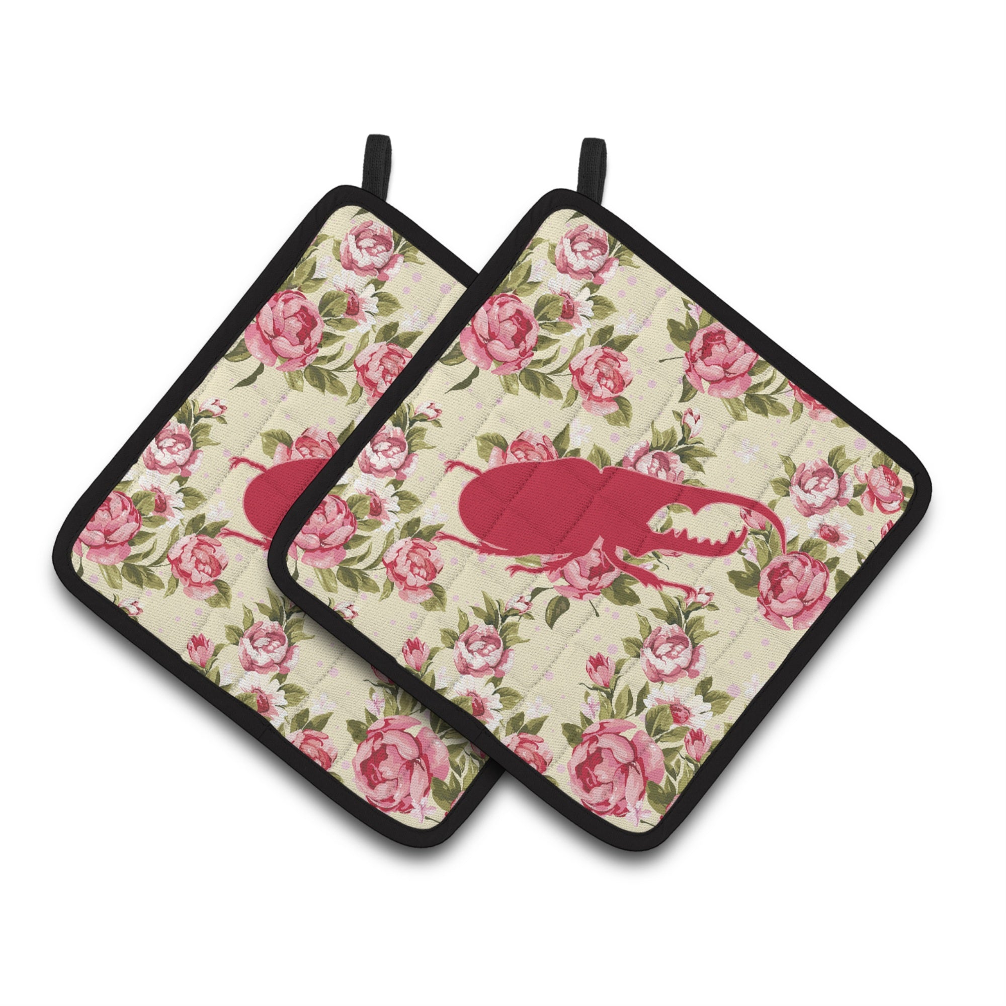 'Caroline'S Treasures Beetle Shabby Chic Yellow Roses Pair Of Pot Holders Bb1056-Rs-Yw-Pthd, 7.5Hx7.5W, Multicolor''