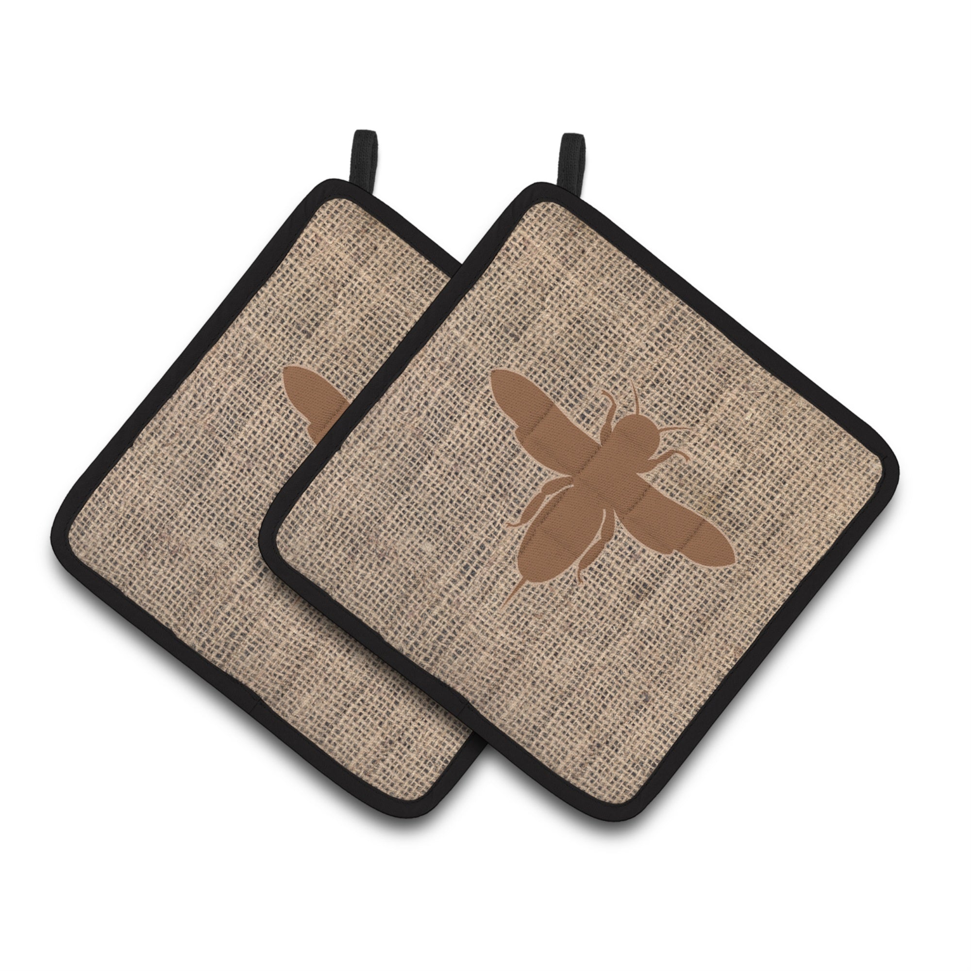 'Caroline'S Treasures Bee Faux Burlap & Brown Pair Of Pot Holders Bb1057-Bl-Bn-Pthd, 7.5Hx7.5W, Multicolor''