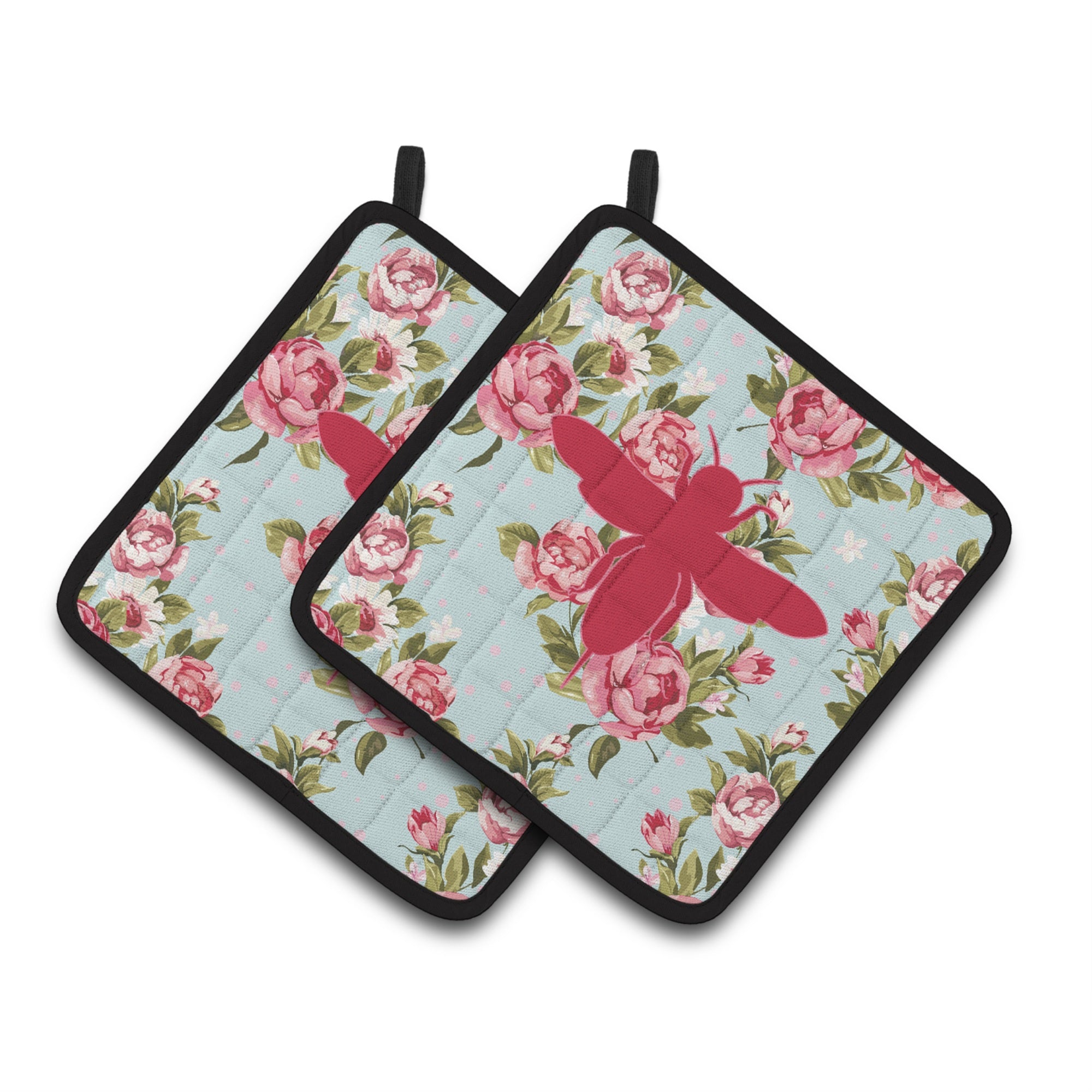 'Caroline'S Treasures Bee Shabby Chic Blue Roses Pair Of Pot Holders Bb1057-Rs-Bu-Pthd, 7.5Hx7.5W, Multicolor''
