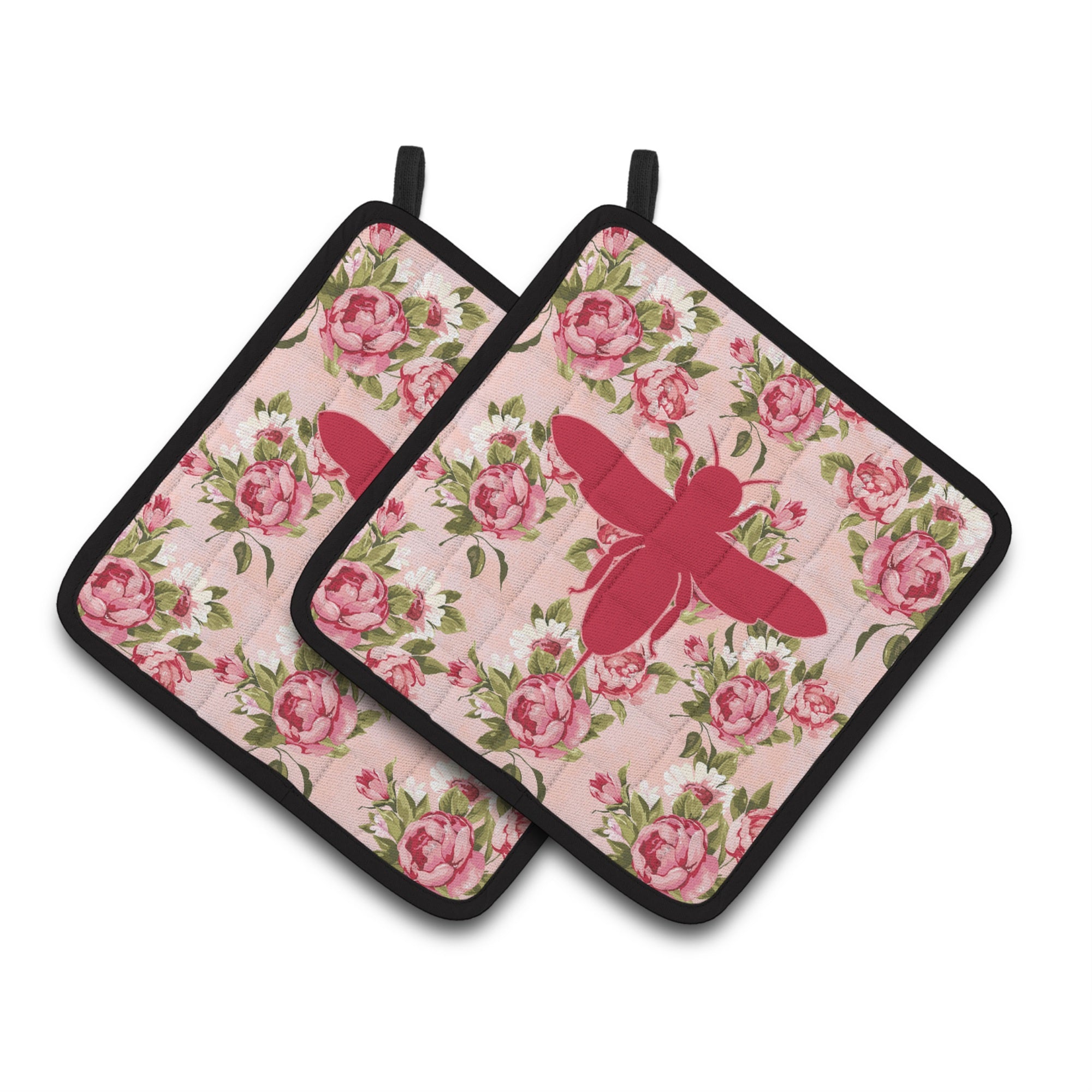 'Caroline'S Treasures Bb1057-Rs-Pk-Pthd Bee Shabby Chic Pink Roses Pot Holders (1 Pair), 7.5'''' X 7.5'''', Multicolor''