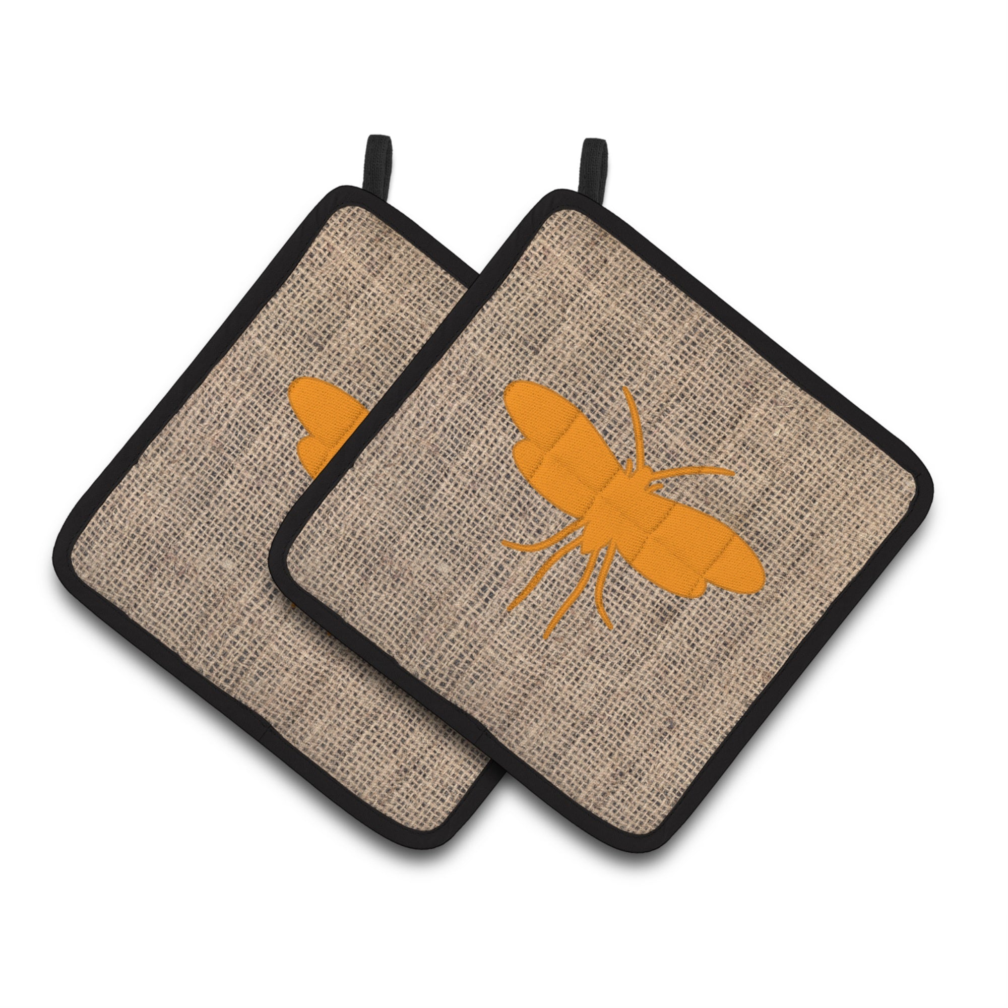 'Caroline'S Treasures Moth Faux Burlap & Orange Pair Of Pot Holders Bb1058-Bl-Or-Pthd, 7.5Hx7.5W, Multicolor''