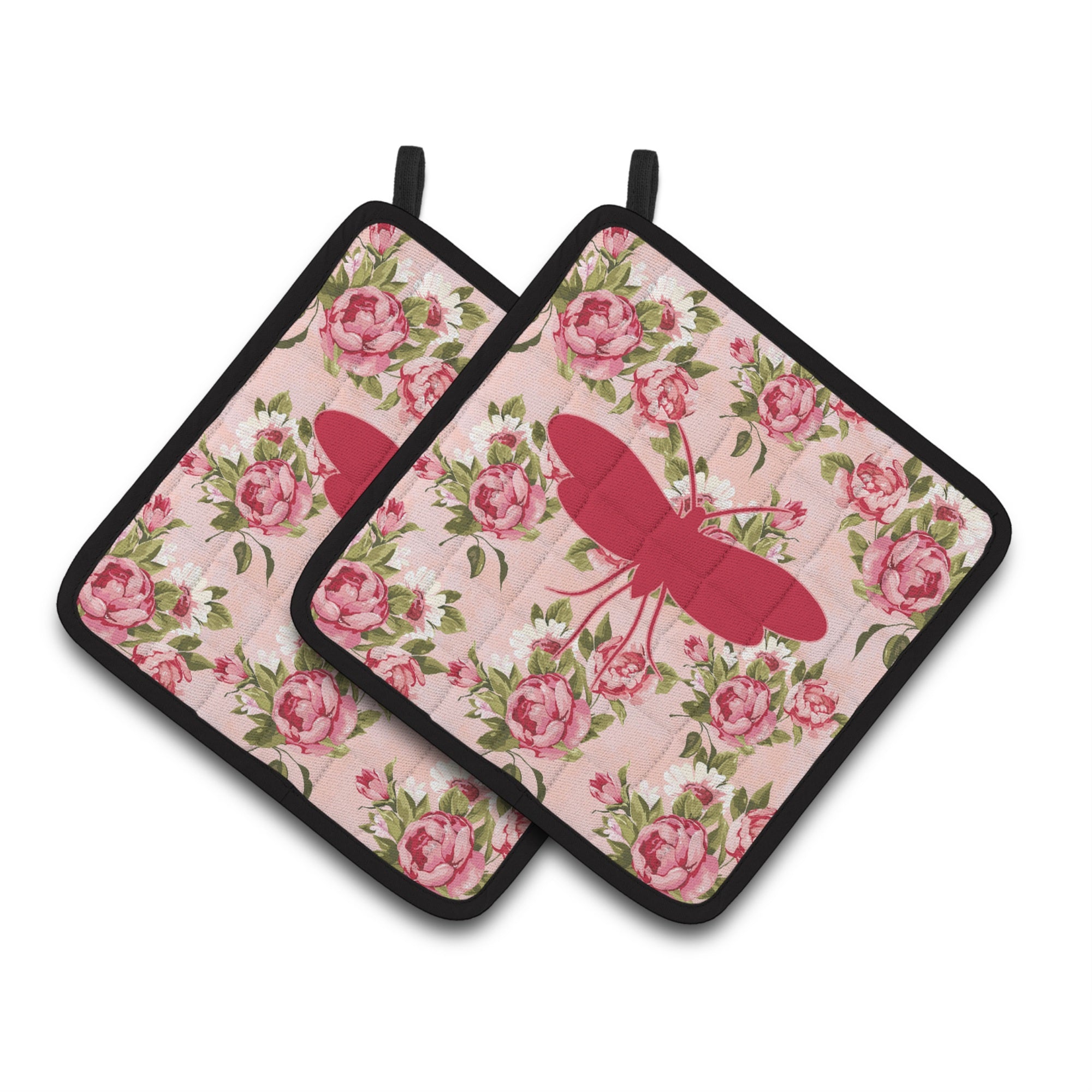 'Caroline'S Treasures Bb1058-Rs-Pk-Pthd Moth Shabby Chic Pink Roses Pot Holders (1 Pair), 7.5'''' X 7.5'''', Multicolor''
