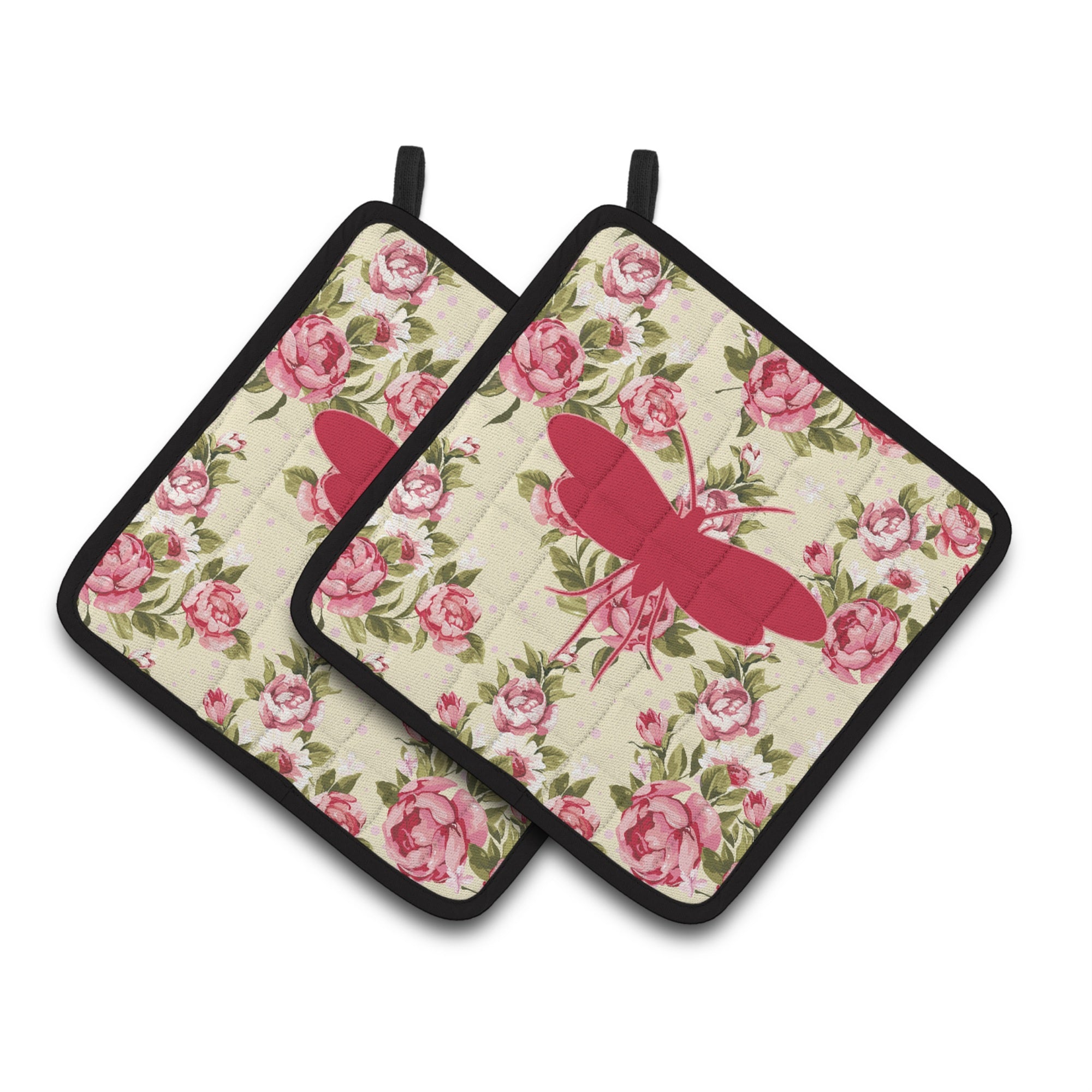 'Caroline'S Treasures Moth Shabby Chic Yellow Roses Pair Of Pot Holders Bb1058-Rs-Yw-Pthd, 7.5Hx7.5W, Multicolor''