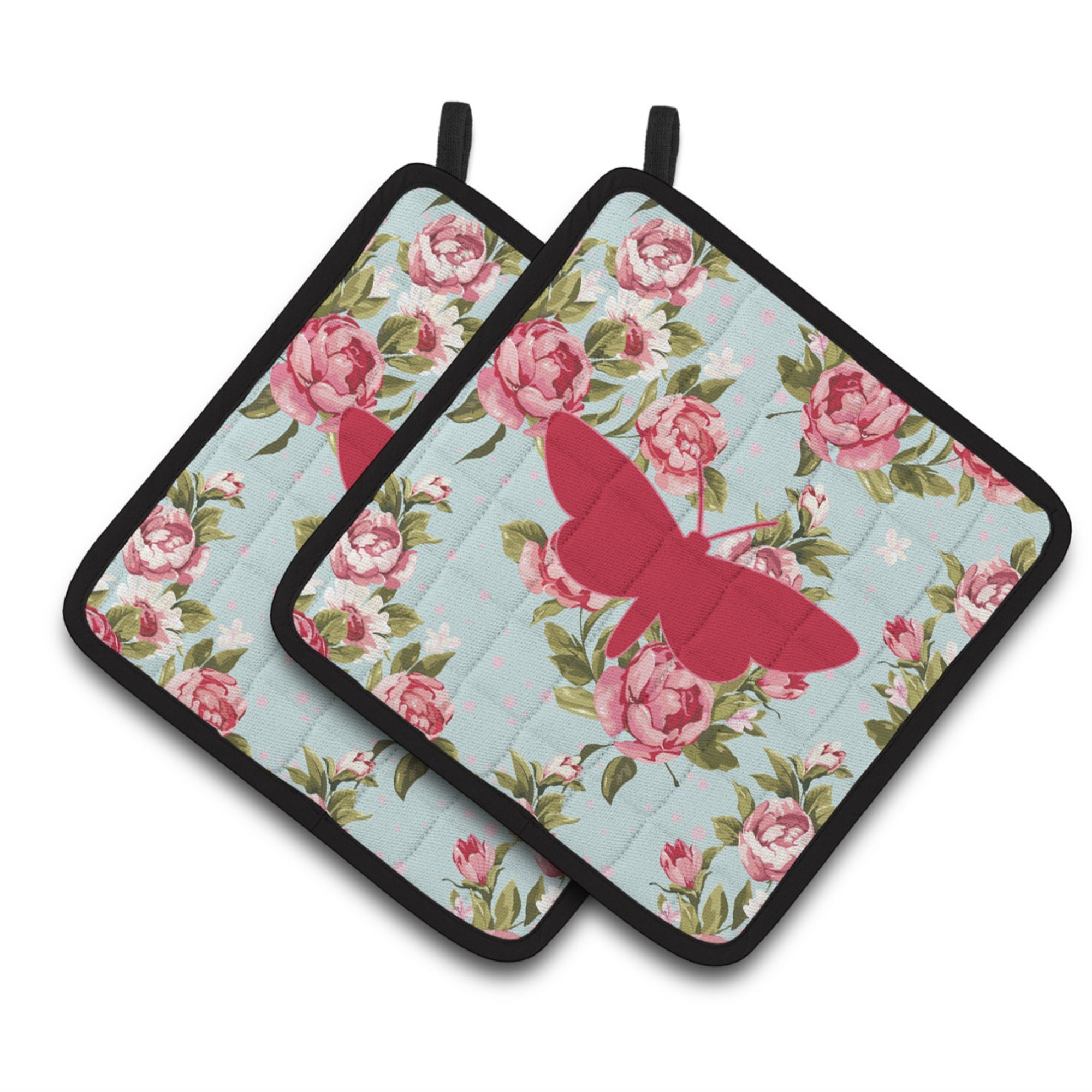 'Caroline'S Treasures Moth Shabby Chic Blue Roses Pair Of Pot Holders Bb1059-Rs-Bu-Pthd, 7.5Hx7.5W, Multicolor''