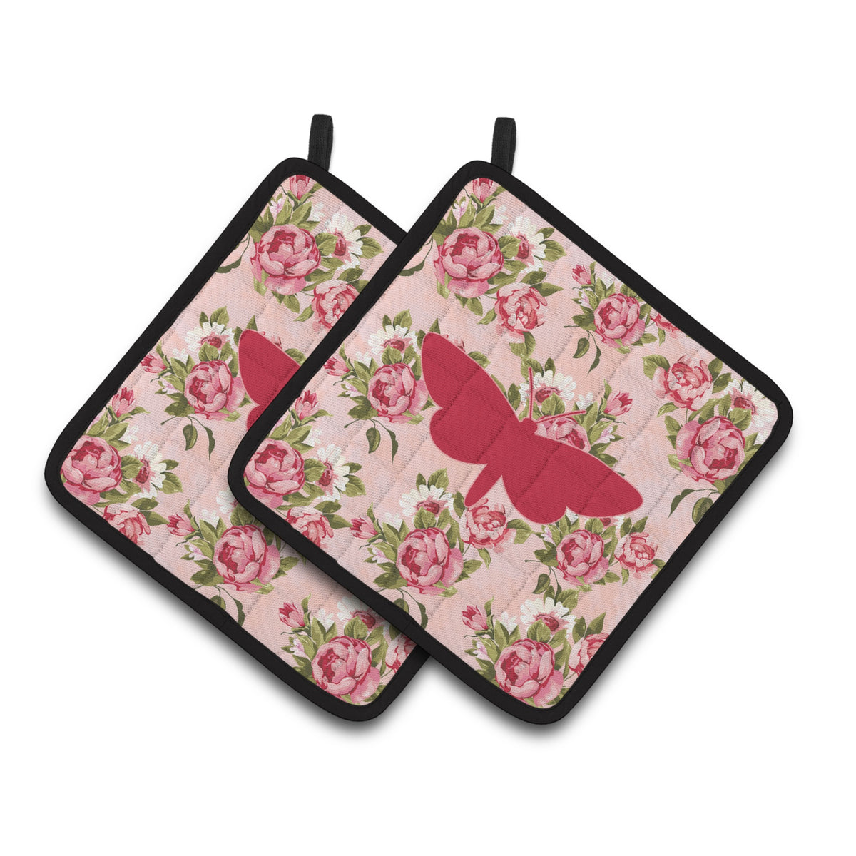 'Caroline'S Treasures Moth Shabby Chic Pink Roses Pair Of Pot Holders Bb1059-Rs-Pk-Pthd, 7.5Hx7.5W, Multicolor''