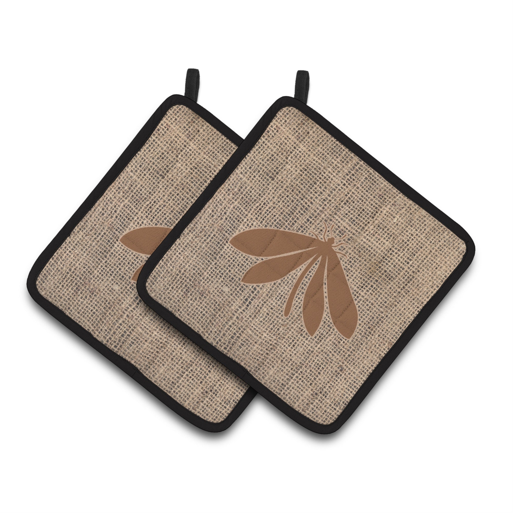 'Caroline'S Treasures Moth Faux Burlap & Brown Pair Of Pot Holders Bb1060-Bl-Bn-Pthd, 7.5Hx7.5W, Multicolor''